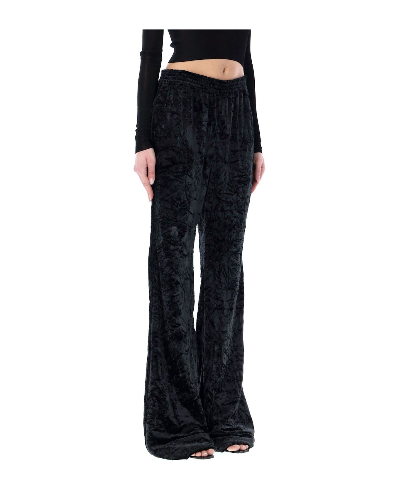 Saint Laurent Wide Leg Velvet Trousers - BLACK