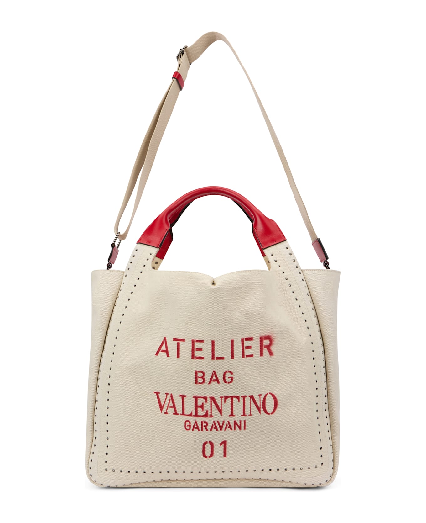 Valentino Garavani Elegant Light Bag With Red Handles - Ivory