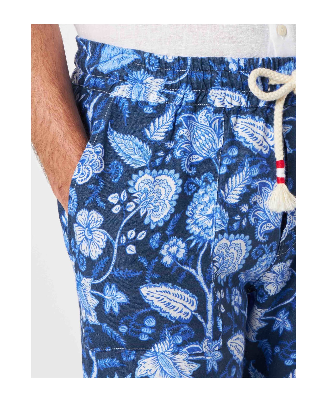 MC2 Saint Barth Man Floreal Print Linen Pants - BLUE