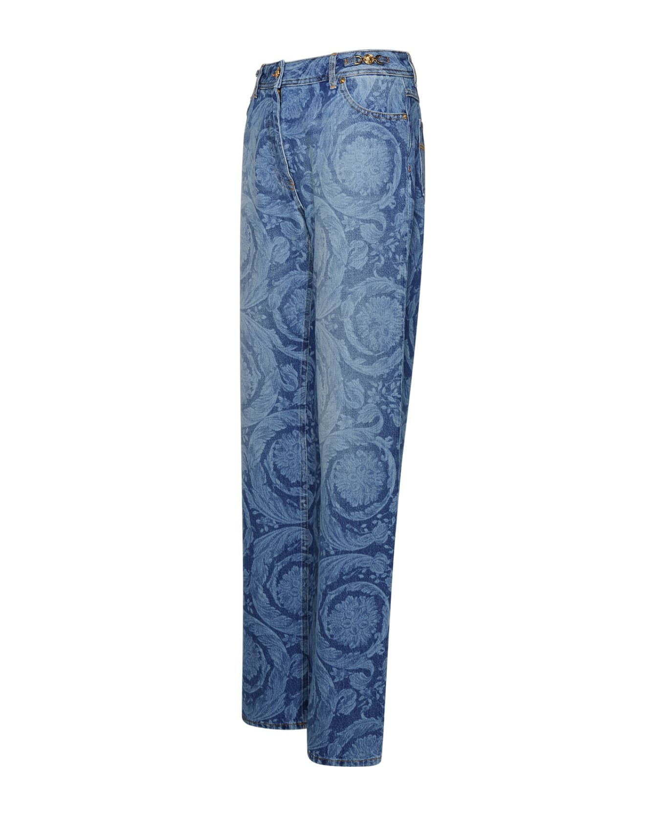 Versace 'barocco' Blue Cotton Jeans - Blue