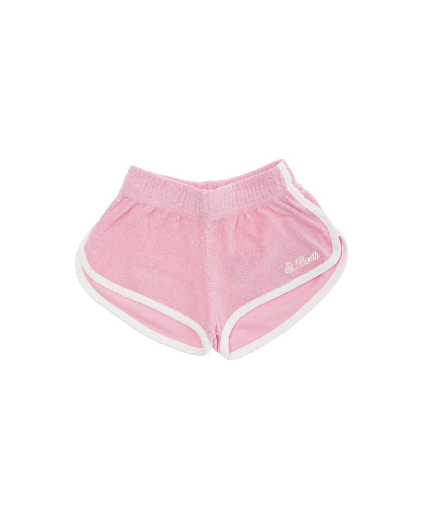 MC2 Saint Barth Pink Shorts With Logo Lettering Embroidery In Cotton Blend Girl - Pink