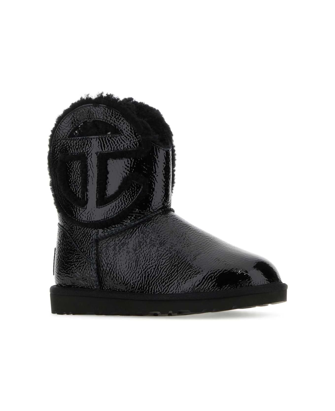UGG Black Leather Ugg X Telfar Logo Mini Crinkle Ankle Boots - BLACK