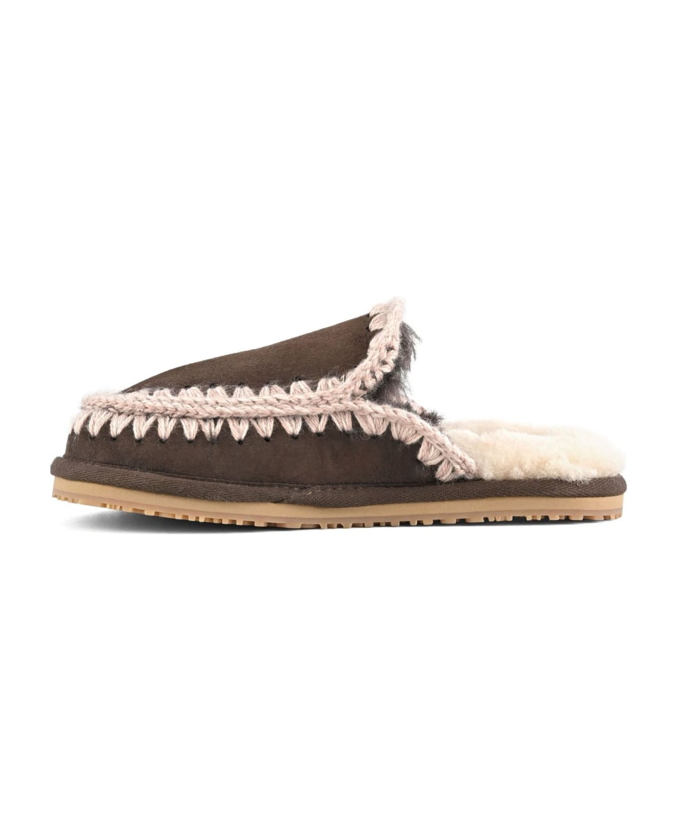 Mou Brown Suede Slipper Full Eskimo Stitch - Marrone