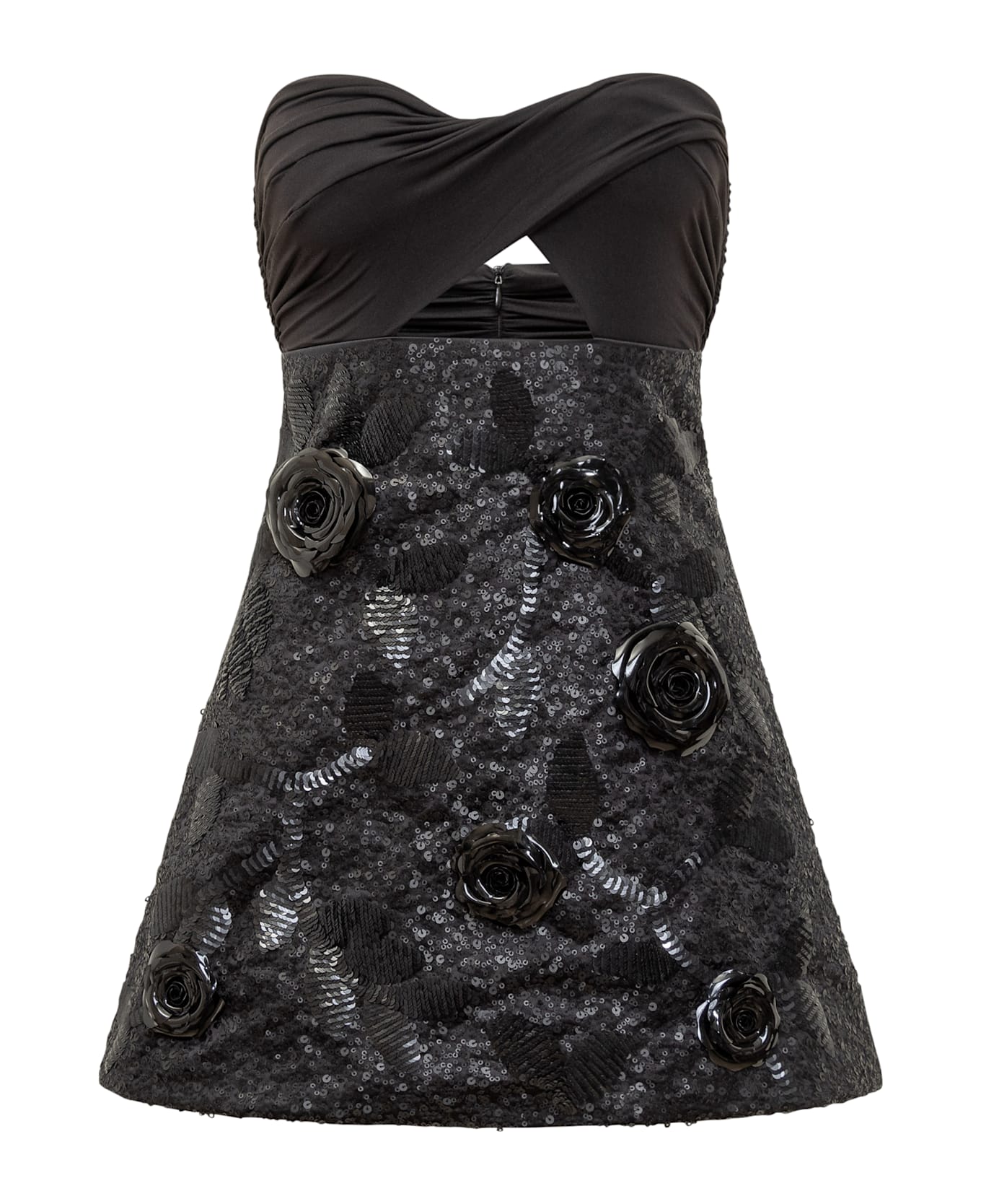 Des Phemmes Dress With Floral Decoration - Black