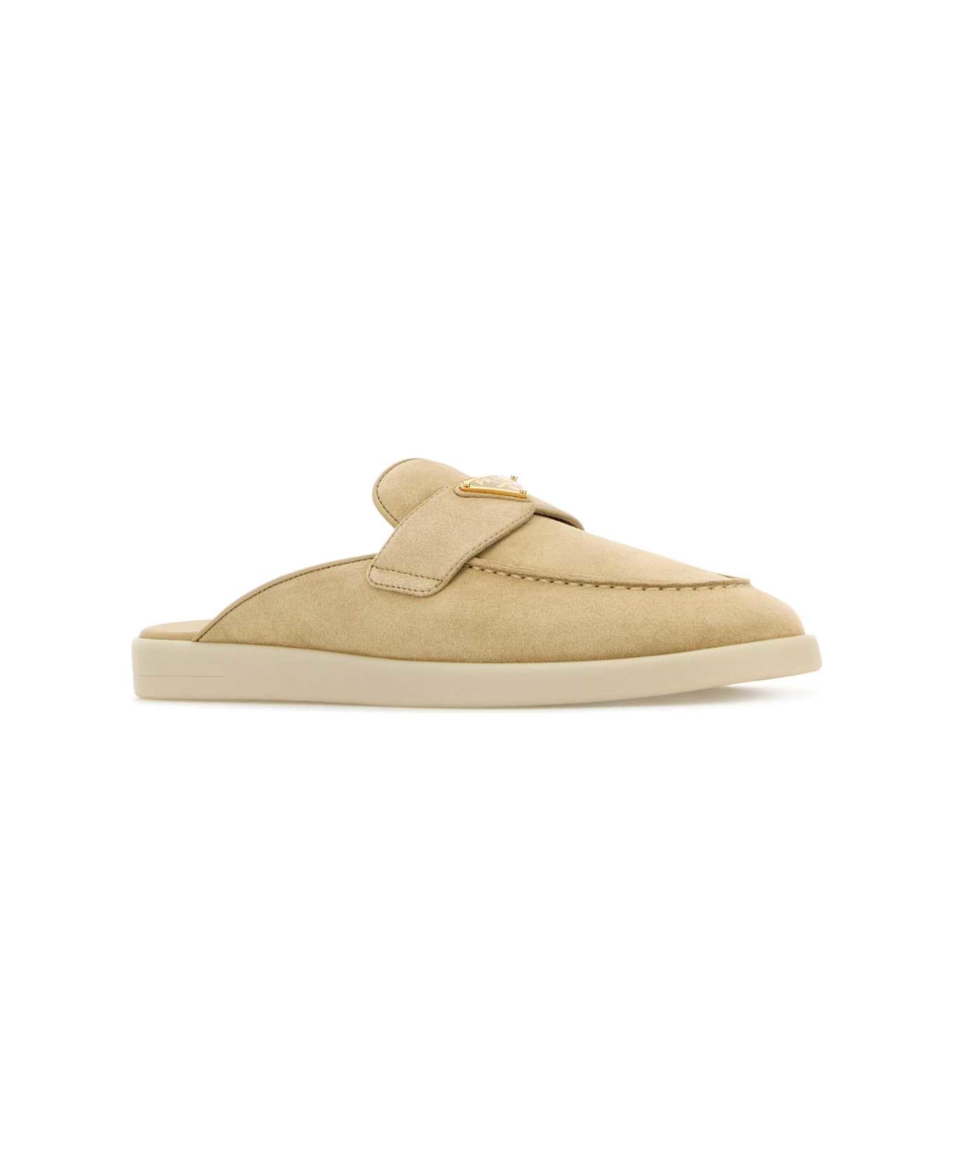 Prada Sand Suede Slippers - ECRU'