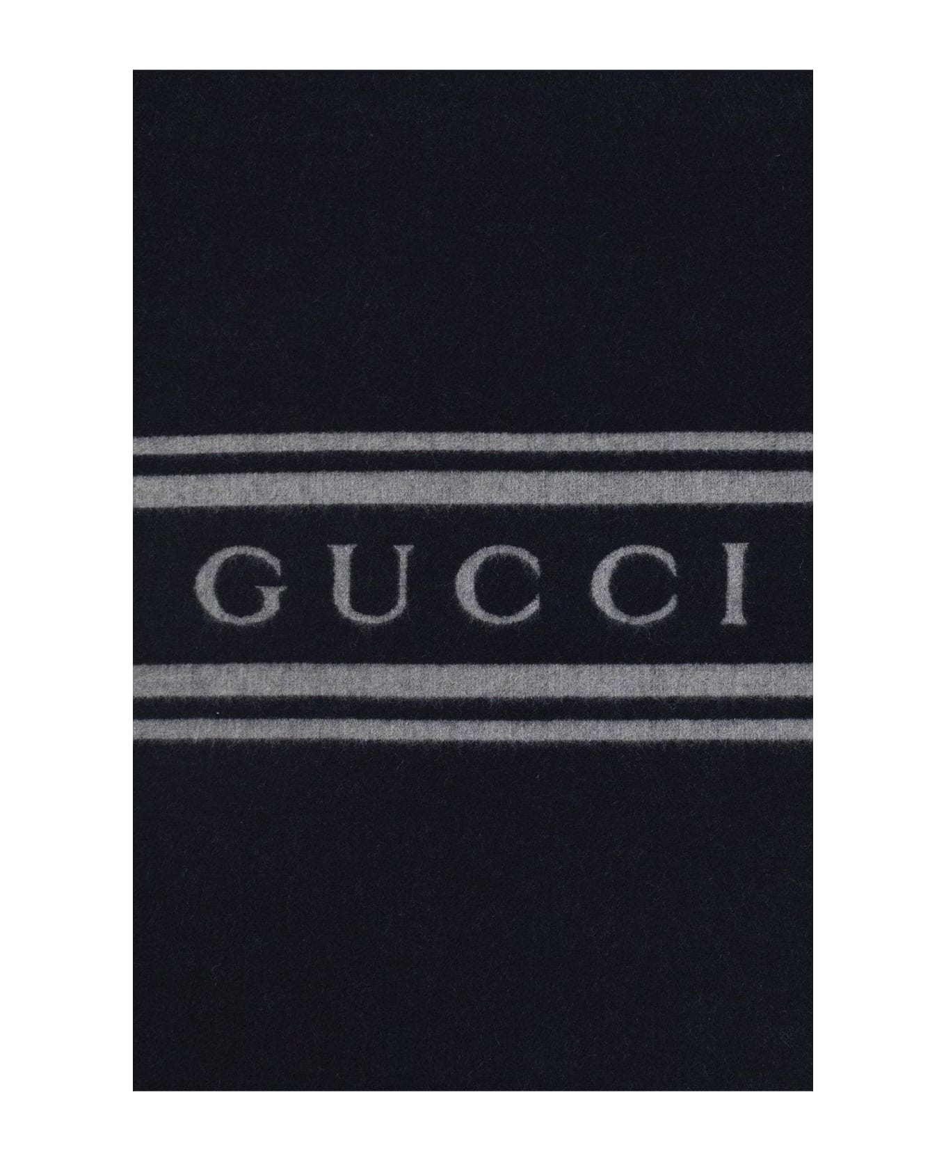 Gucci Logo Intarsia Fringed Scarf - Blue