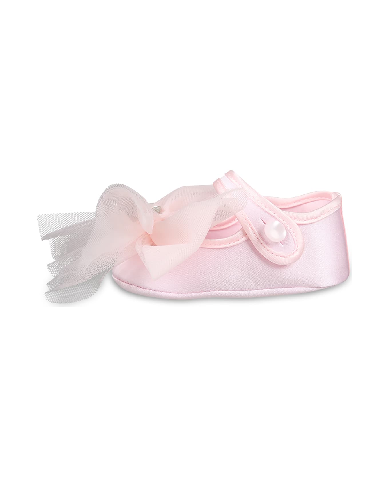 Monnalisa Pink Ballet Flats For Baby Girl With Bow - Pink