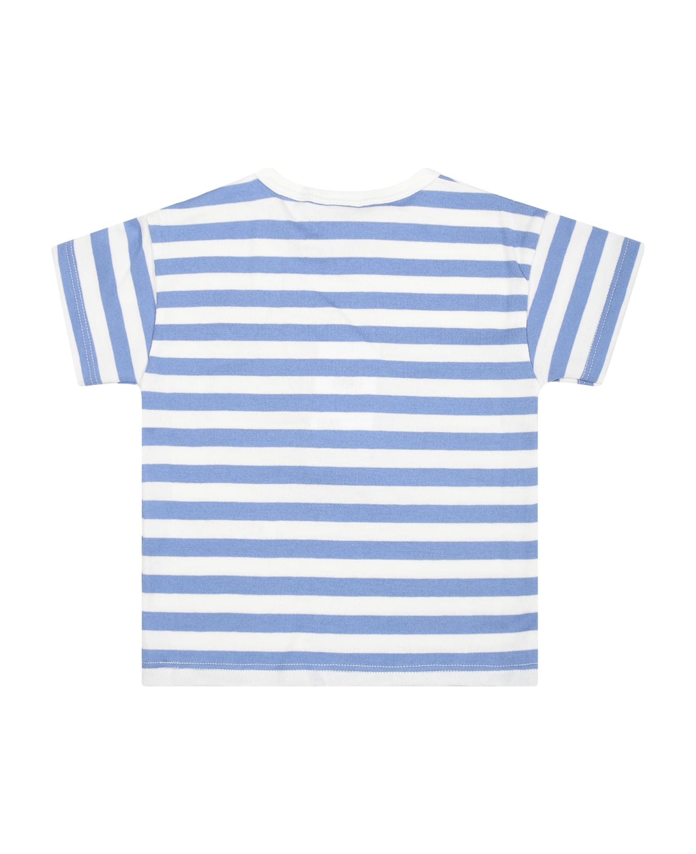 Petit Bateau Light Blue T-shirt For Baby Boy With Stripes - Light Blue Tシャツ＆ポロシャツ