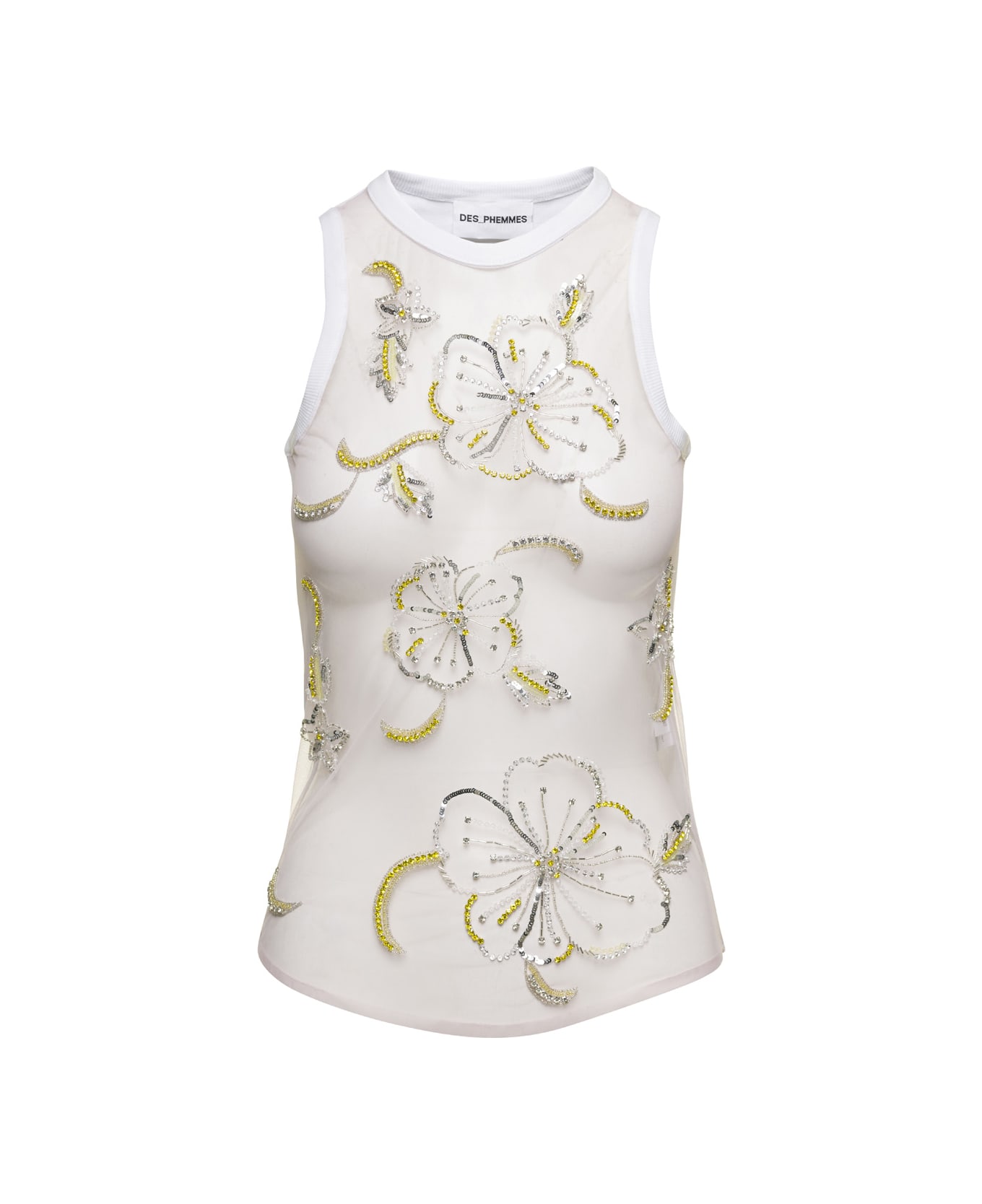 Des Phemmes Hibiscus Embroidered Tank Top - Green
