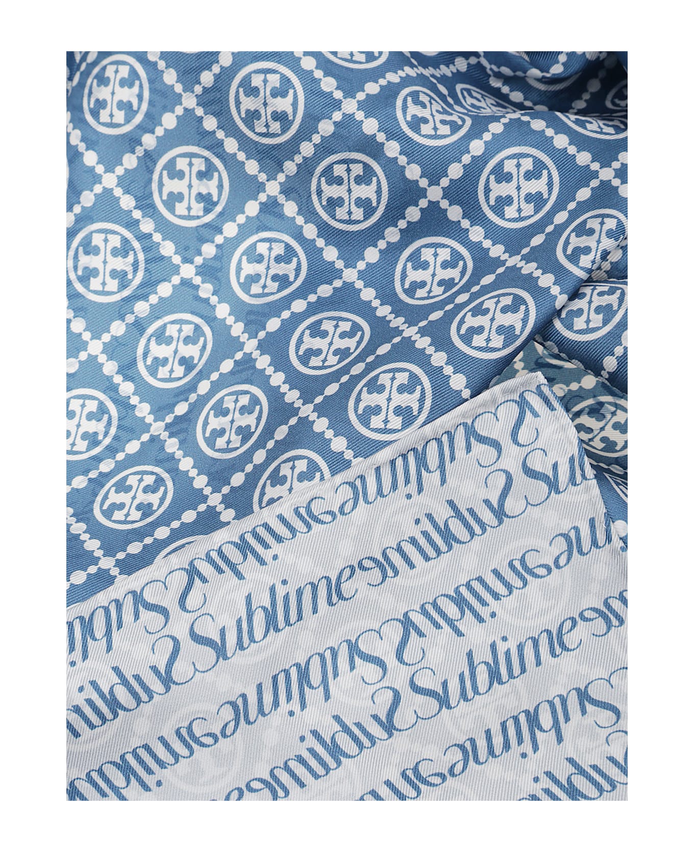 Tory Burch T Monogram Sublime Silk Scarf - Blue