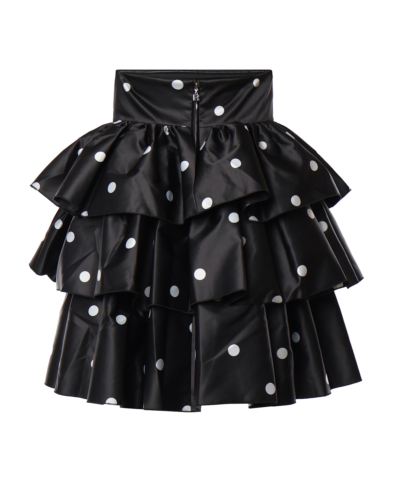 Rotate by Birger Christensen Short Satin Polka Dot Dress With Ruffles - Black