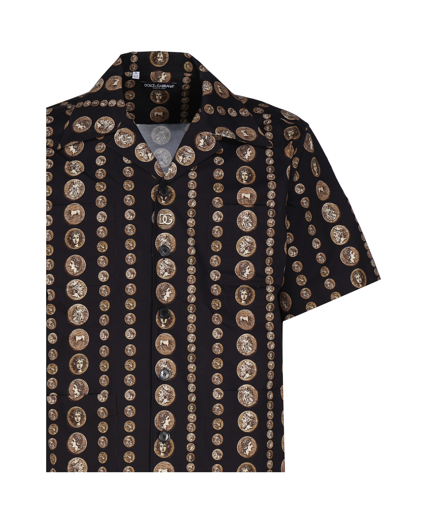 Dolce & Gabbana Hawaii Drill Stretch Shirt With Coin Print - Black