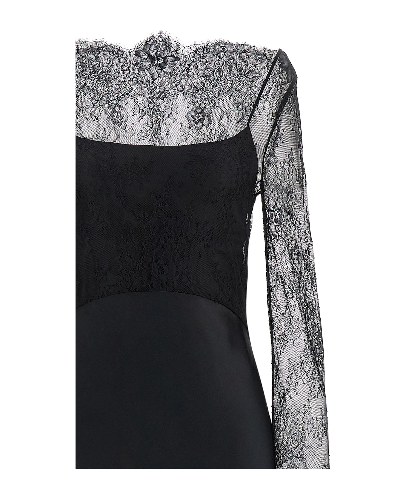 Alberta Ferretti Lace Satin Dress - Black  
