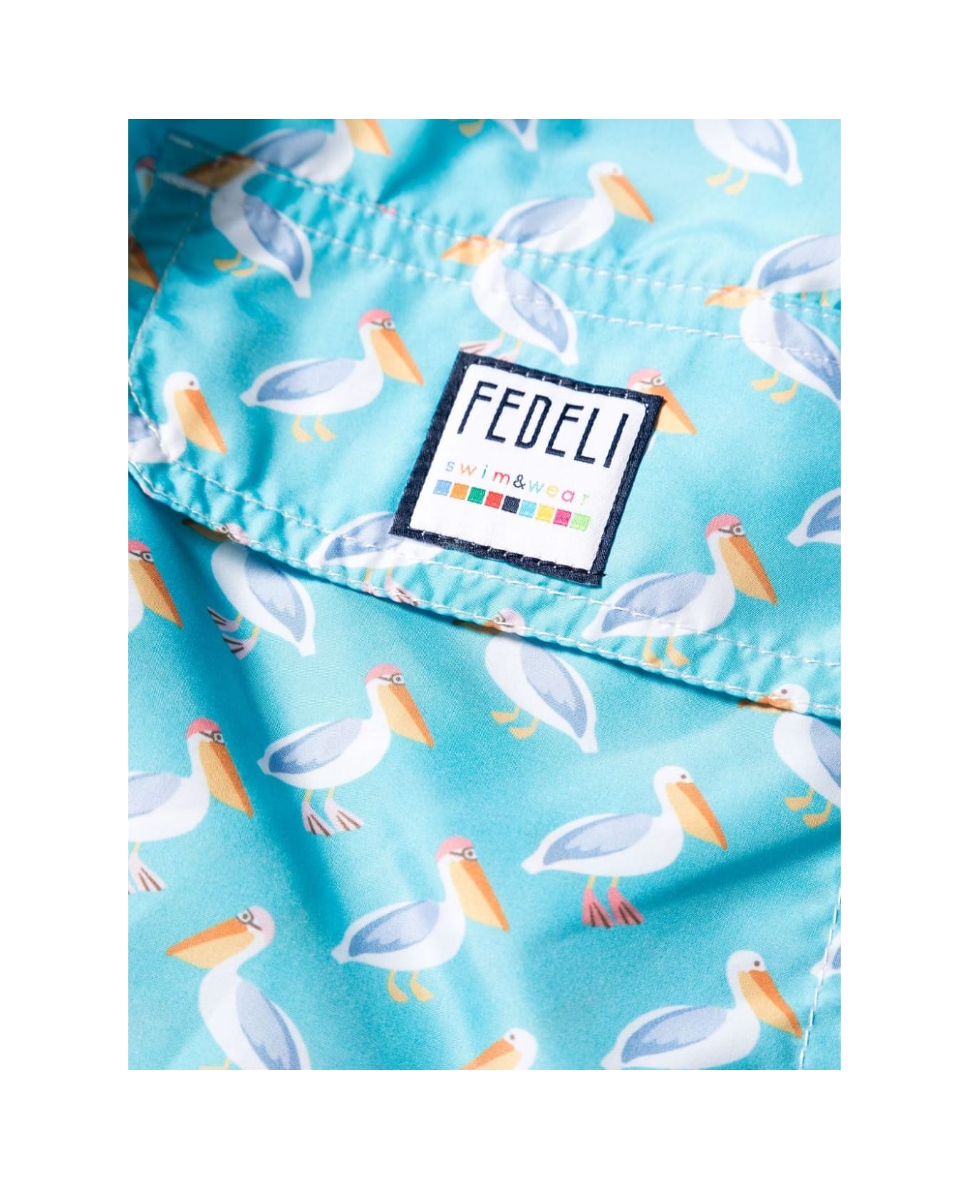 Fedeli Light Blue Swim Shorts With Pelicans Pattern - Blue