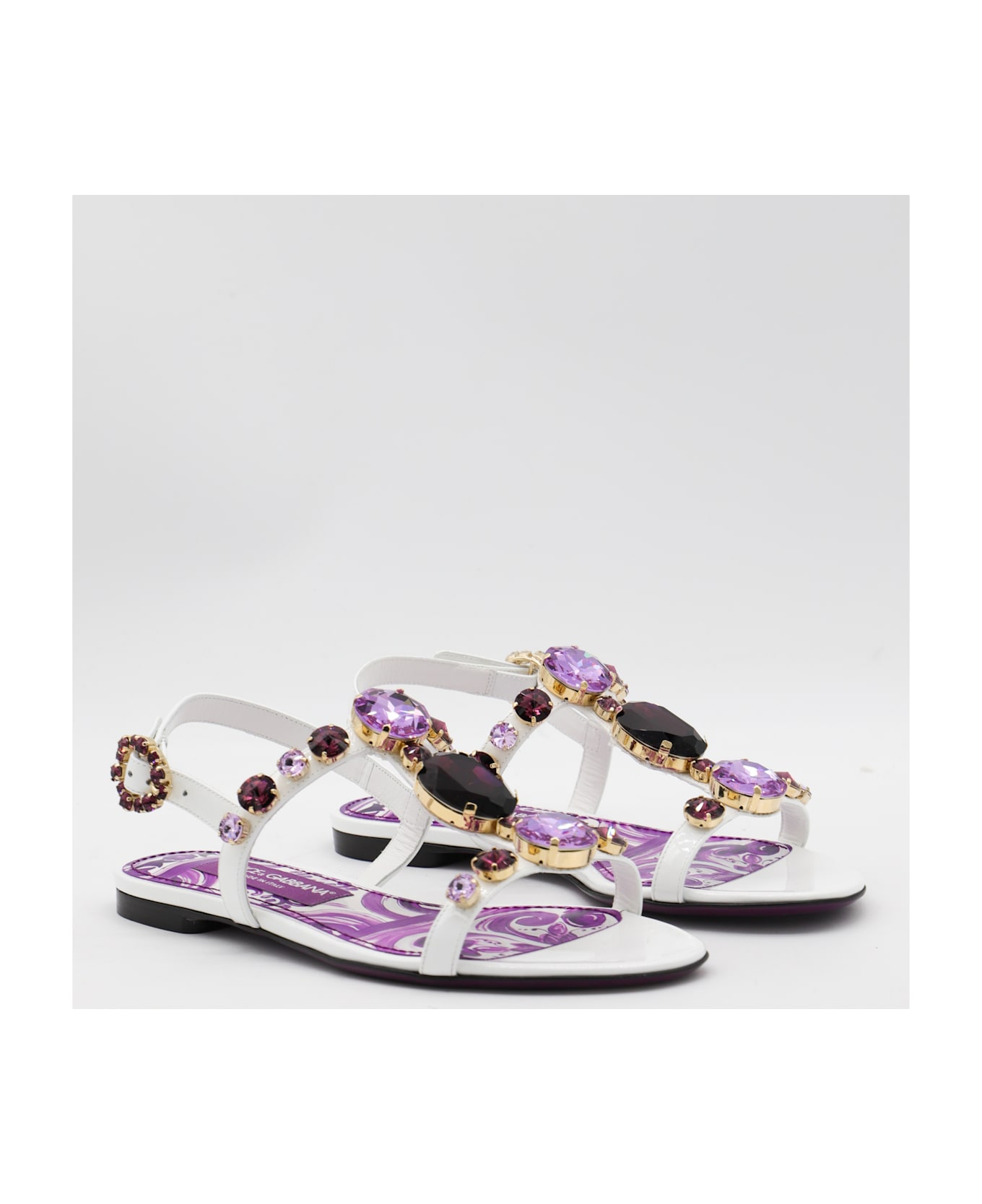 Dolce 
Gabbana White And Violet Leather Sandals - MAIOLICA VIOLA