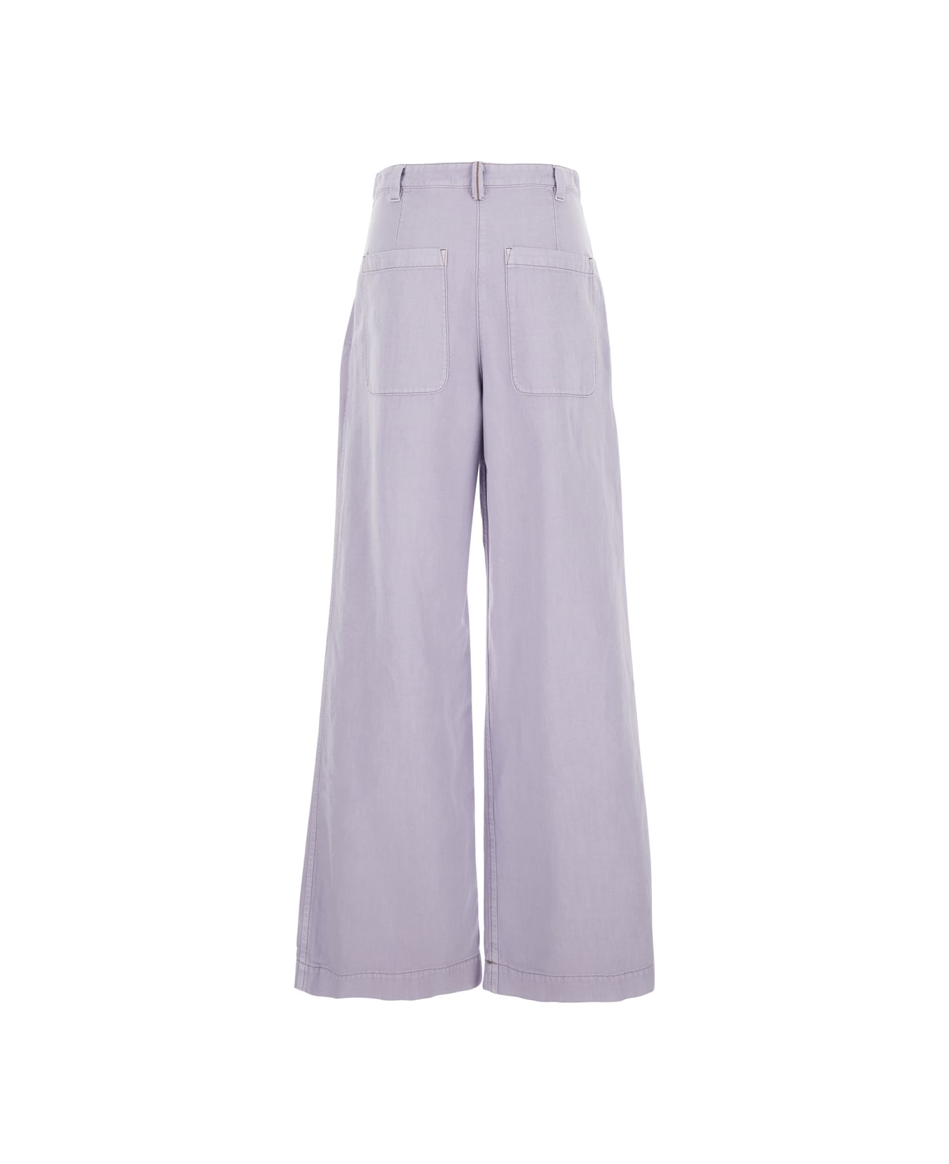 Brunello Cucinelli Violet Pants With Monil Detail On The Loop And Wide Leg In Cotton And Linen Blend Woman - Violet