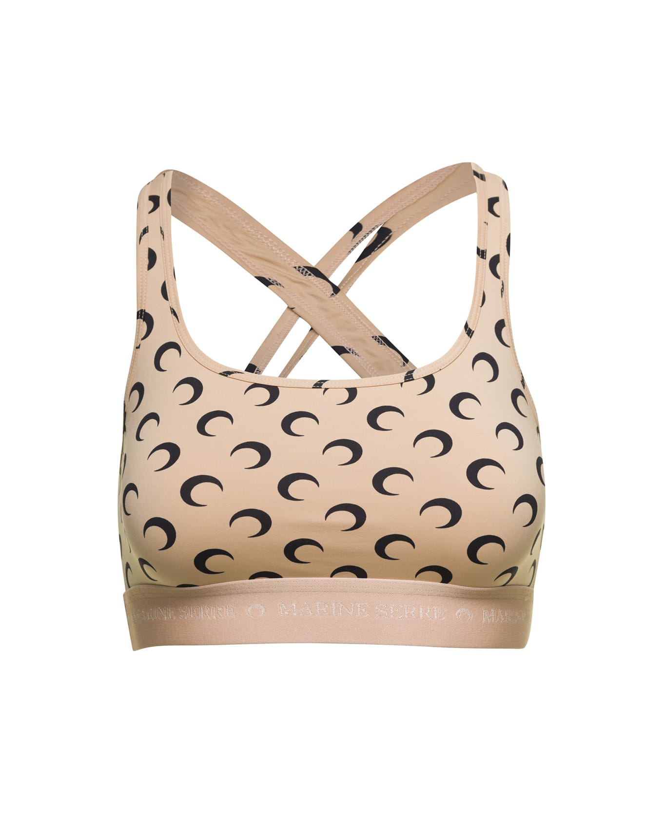 Marine Serre Beige Sports Bra With All-over Moon In Stretch Jersey Woman - Beige トップス