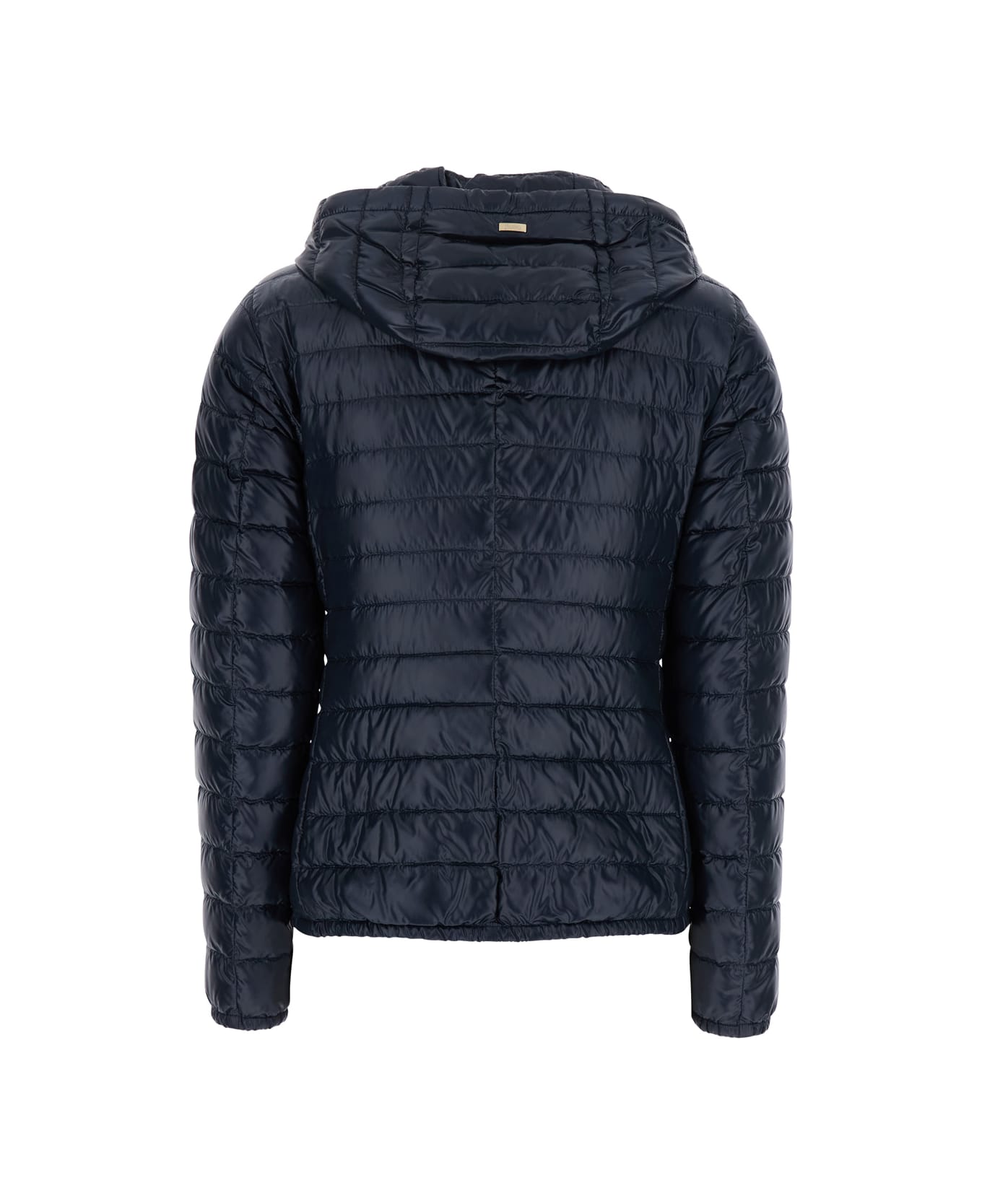 Herno Blue Down Jacket With Drawstring Hood And Logo Plaque On The Rear In Tech Fabric Woman - Blu