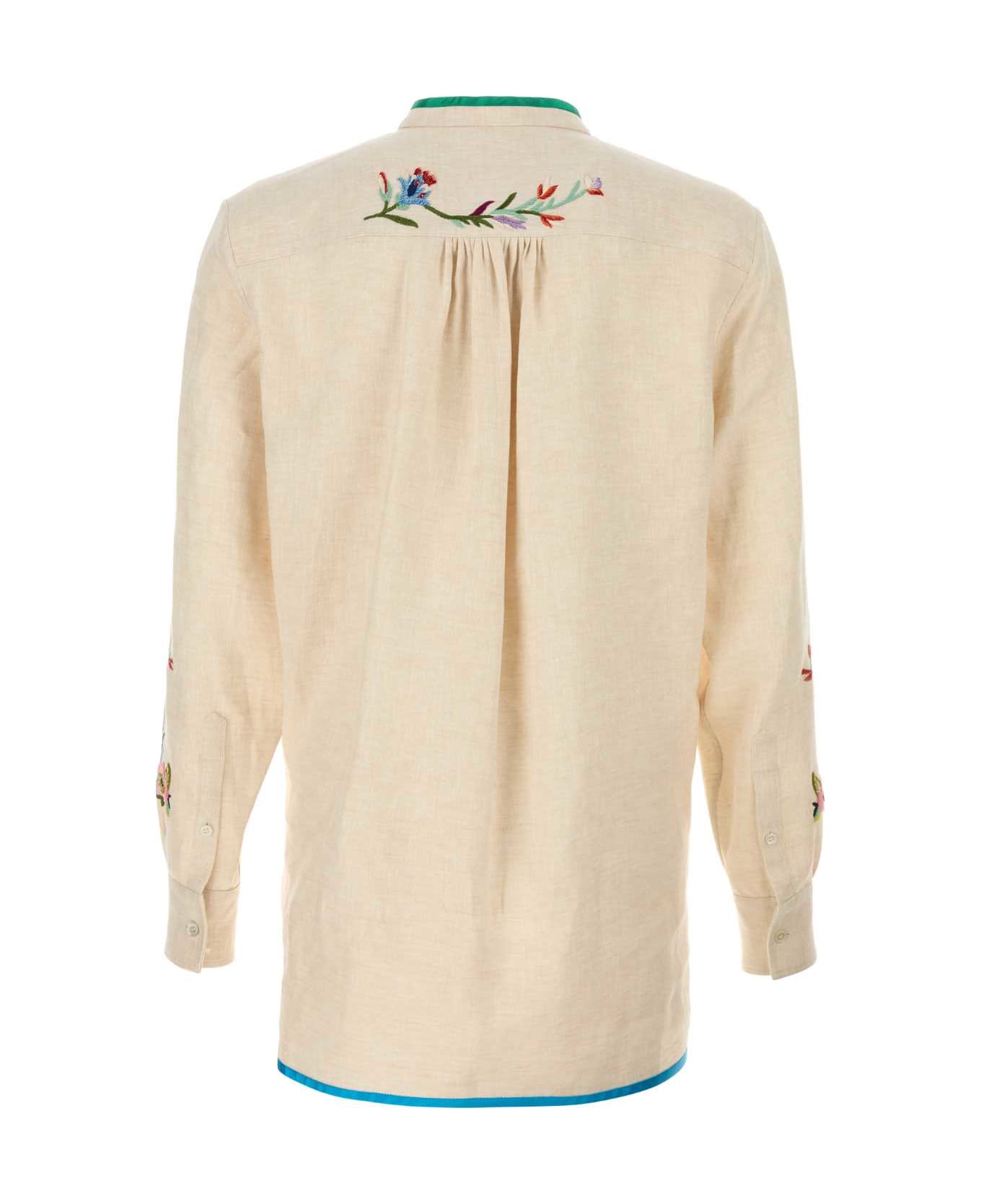 Valentino Garavani Ivory Linen Shirt - AVORIOFIORIMULTICOLOR