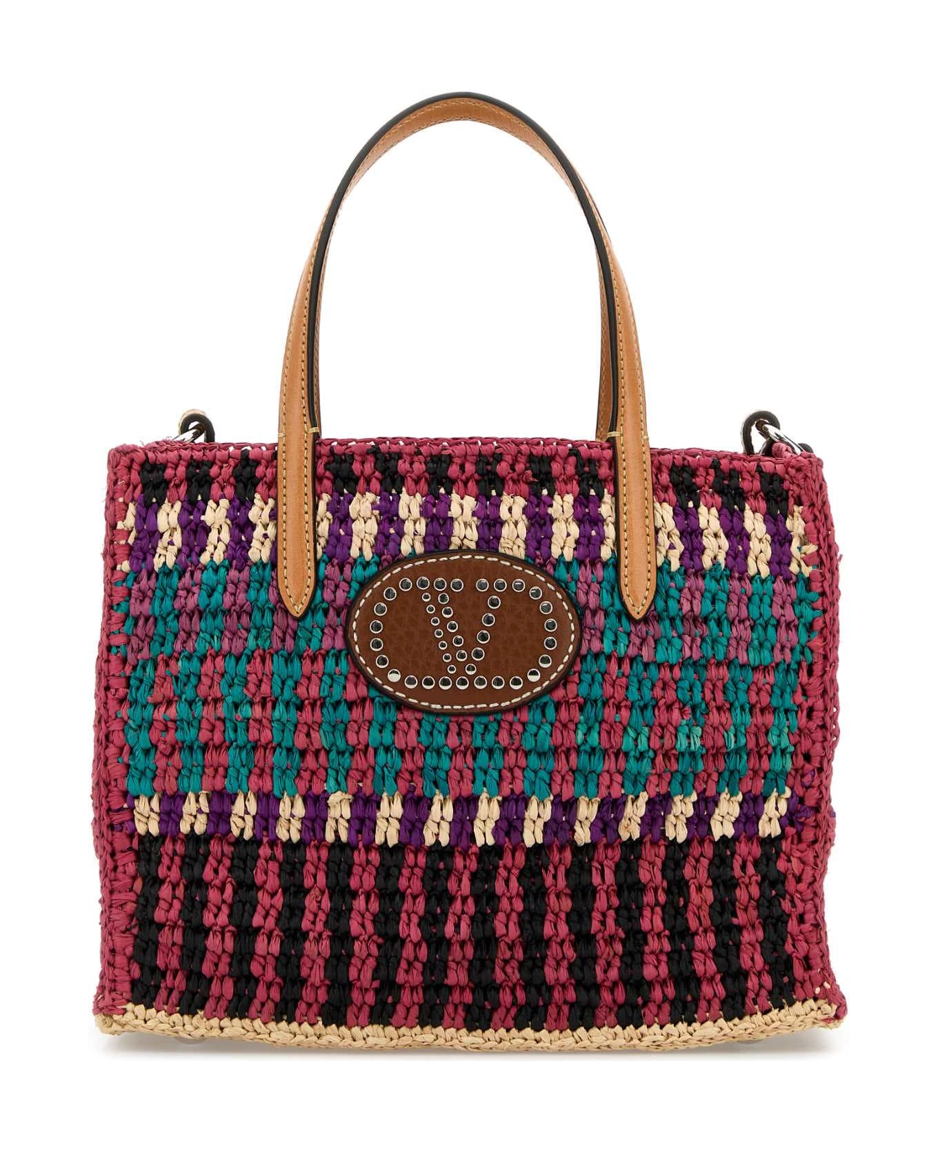 Valentino Garavani Multicolor Crochet Vlogo Handbag - MULTICOLORNATURALCAMELSELLERIA