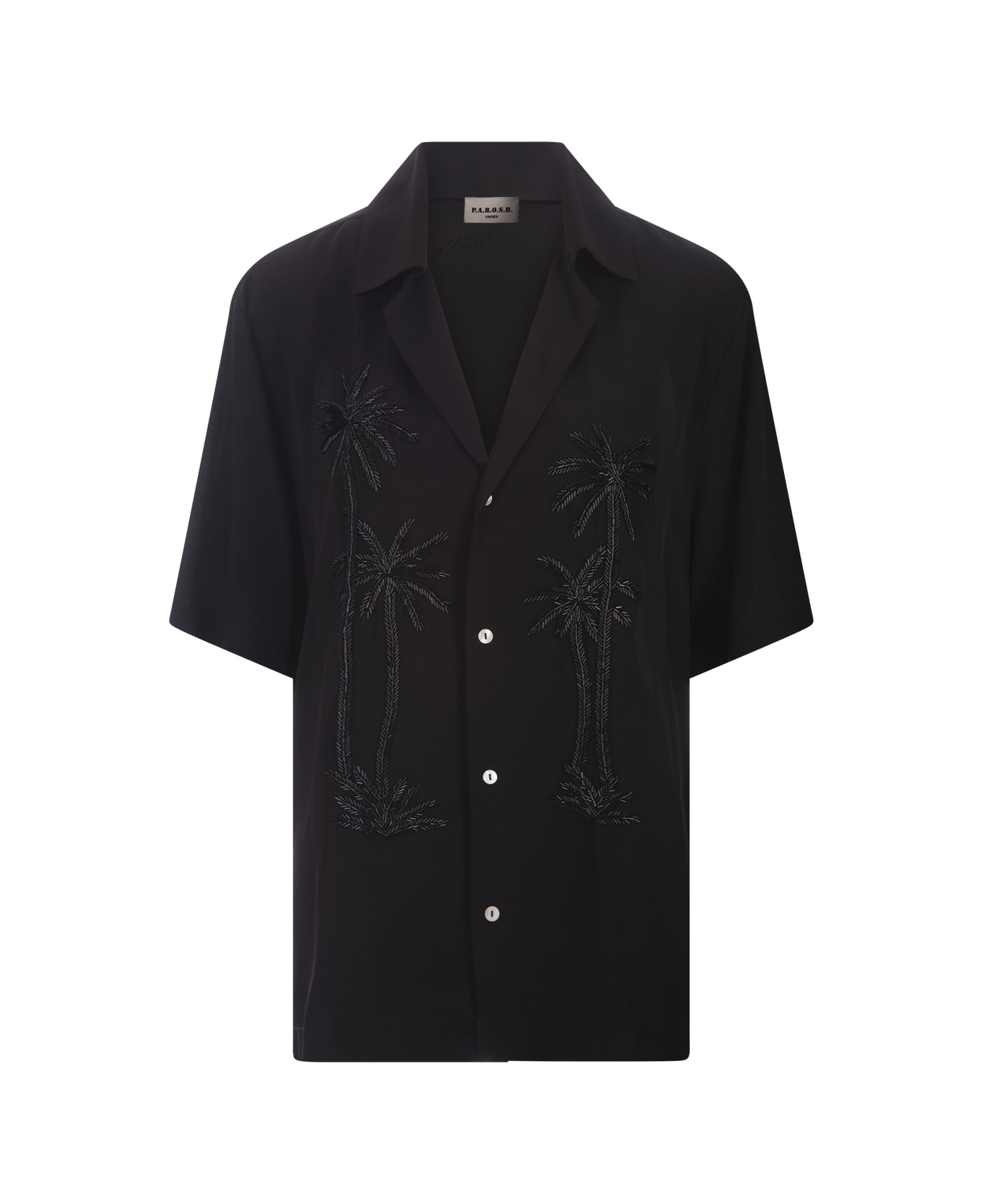Parosh Black Ralm Shirt With Palm Embroidery - Black