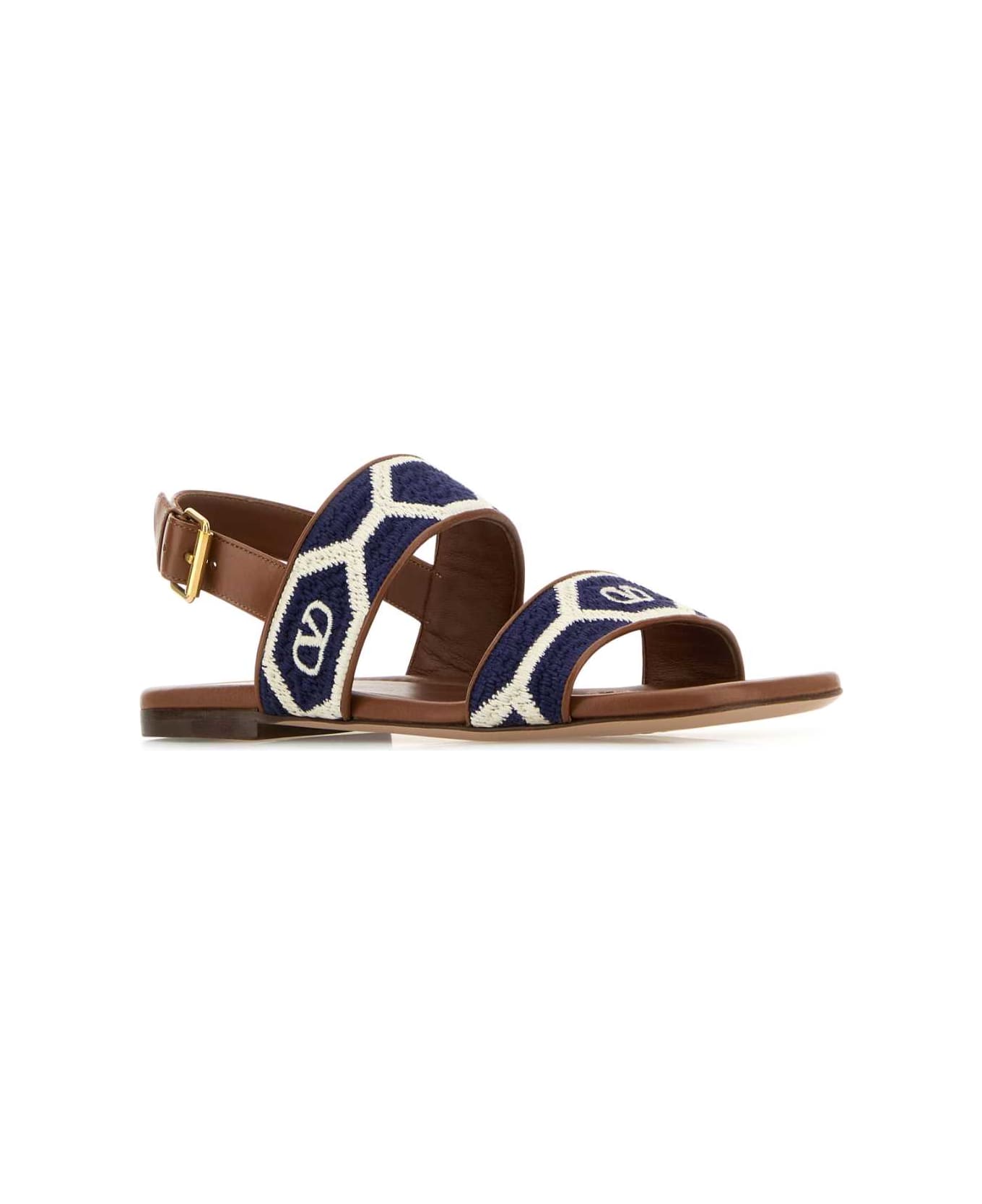 Valentino Garavani Embroidered Fabric Vlogo Signautre Sandals - TOBACCOBLUNATURALE