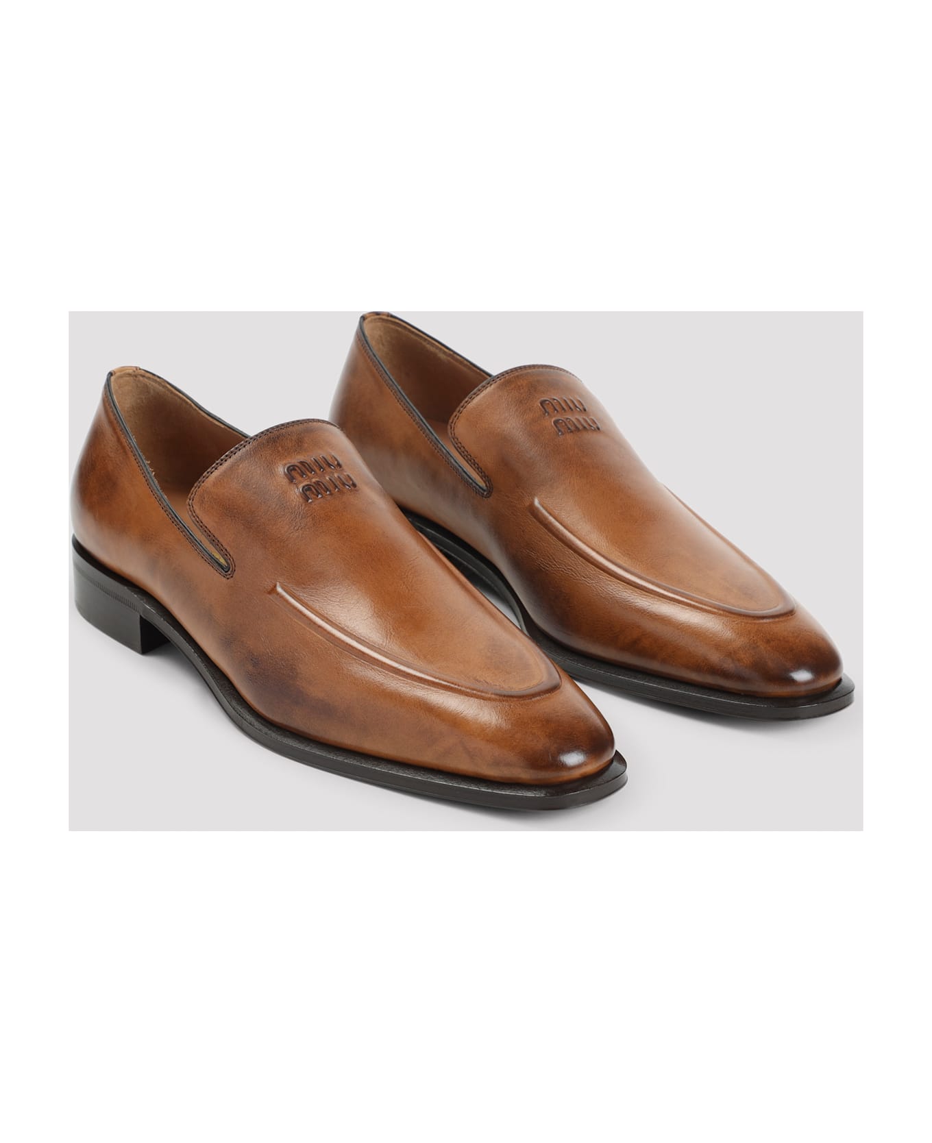 Miu Miu Calf Leather Loafers - Cognac