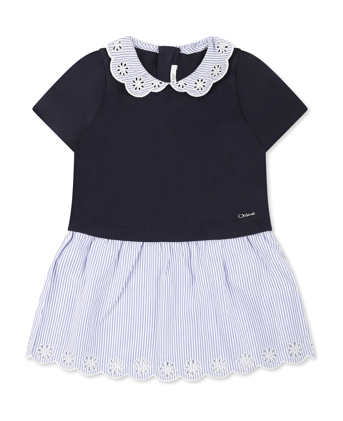 Chloé Blue Dress For Baby Girl With Logo - Blue