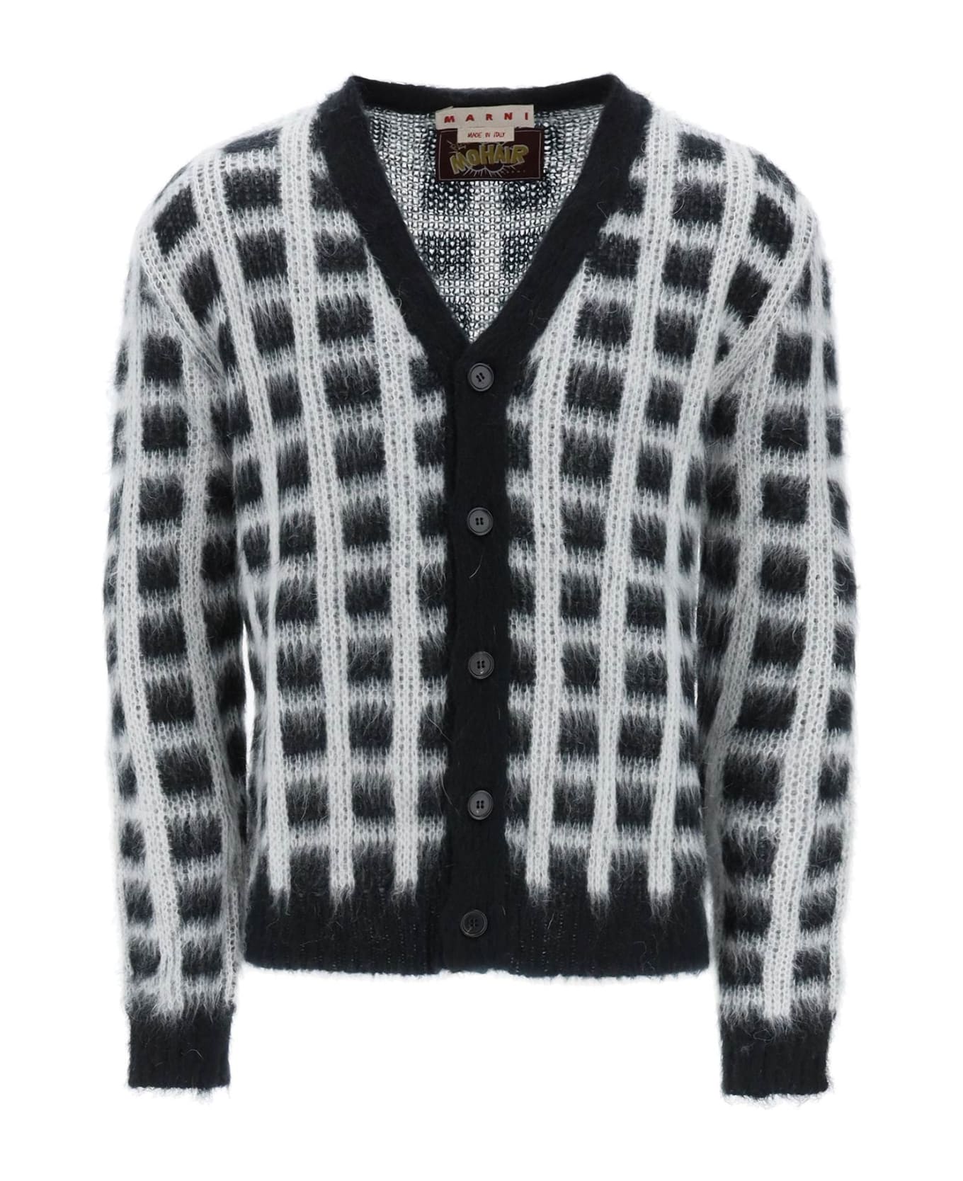 Marni Brushed-yarn Cardigan With Check Pattern - BLACK (White)
