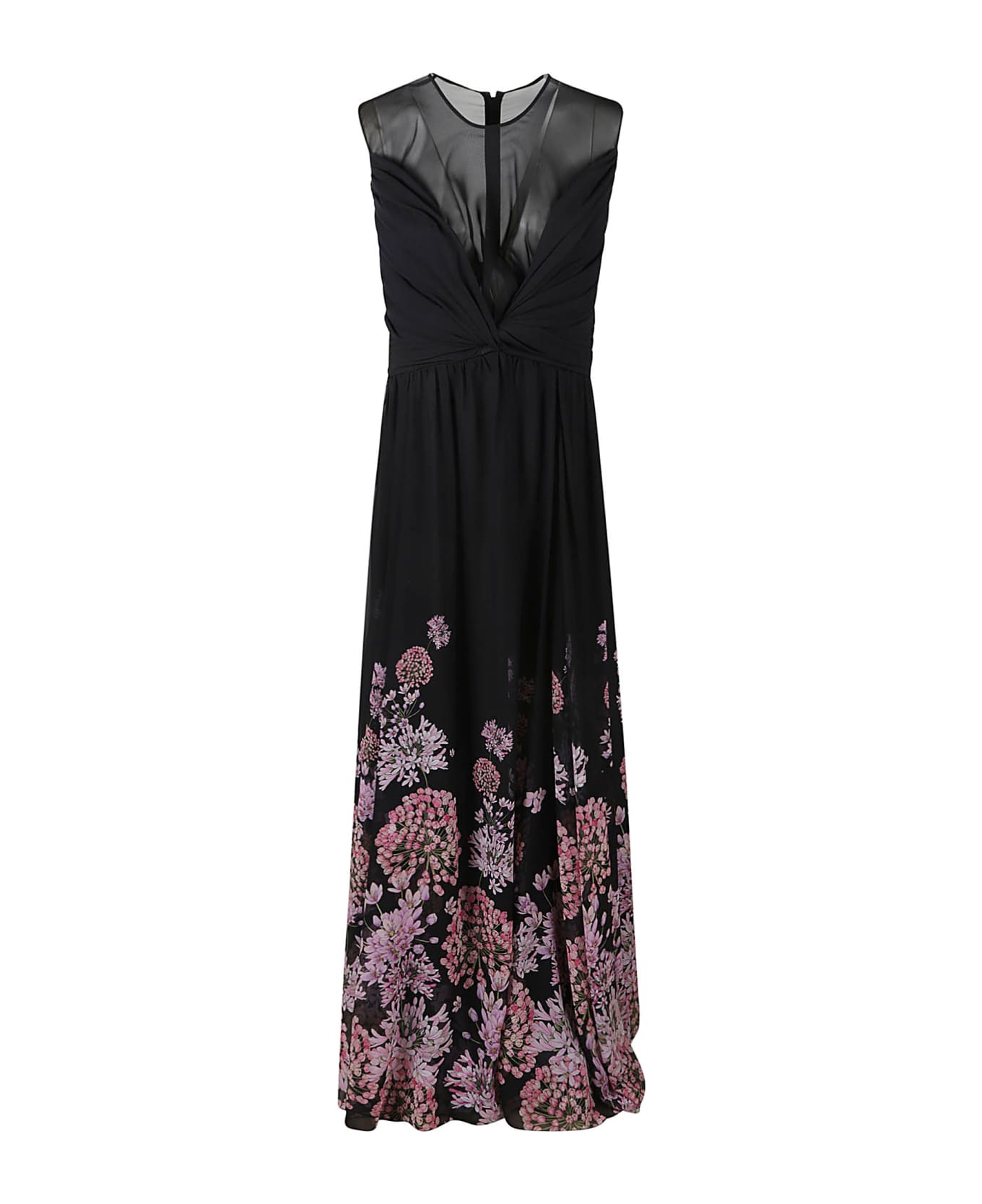 Giambattista Valli Lace Panel Floral Print Sleeveless Dress - Black/Rose ワンピース＆ドレス