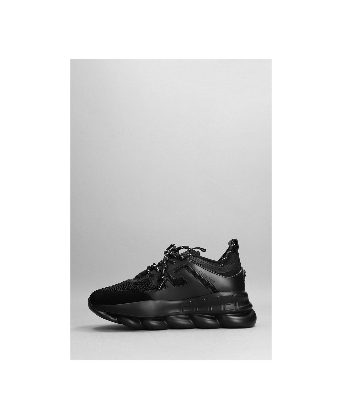 Versace Chain Reaction Sneakers In Black Leather - black
