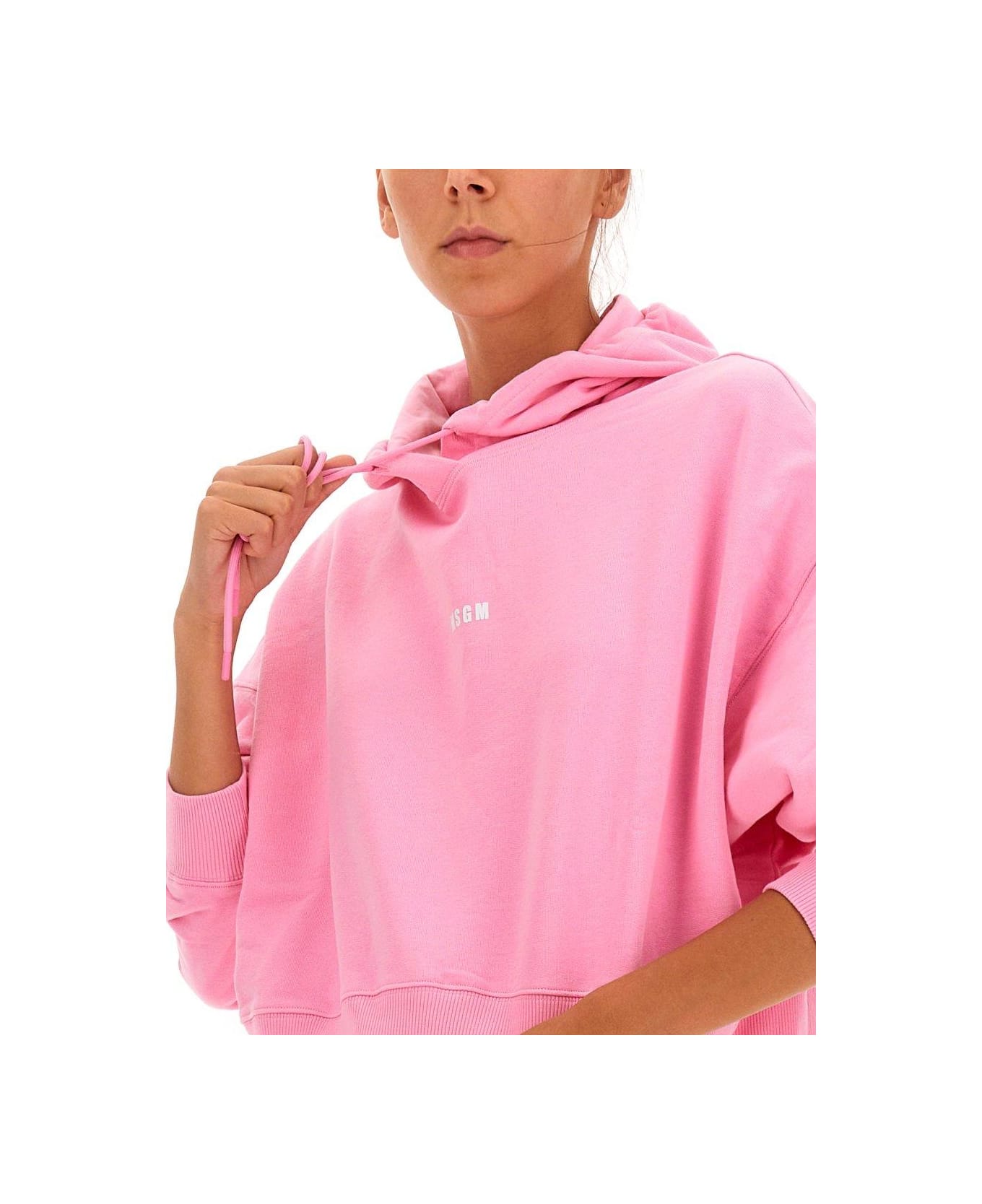 MSGM Logo Printed Cropped Hoodie - Pink