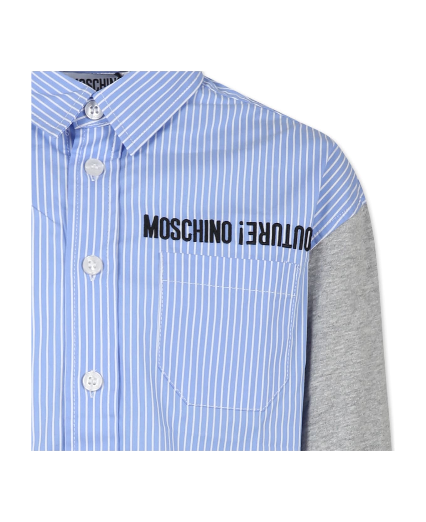 Moschino Light Blue Shirt For Boy With Black Logo - Light Blue