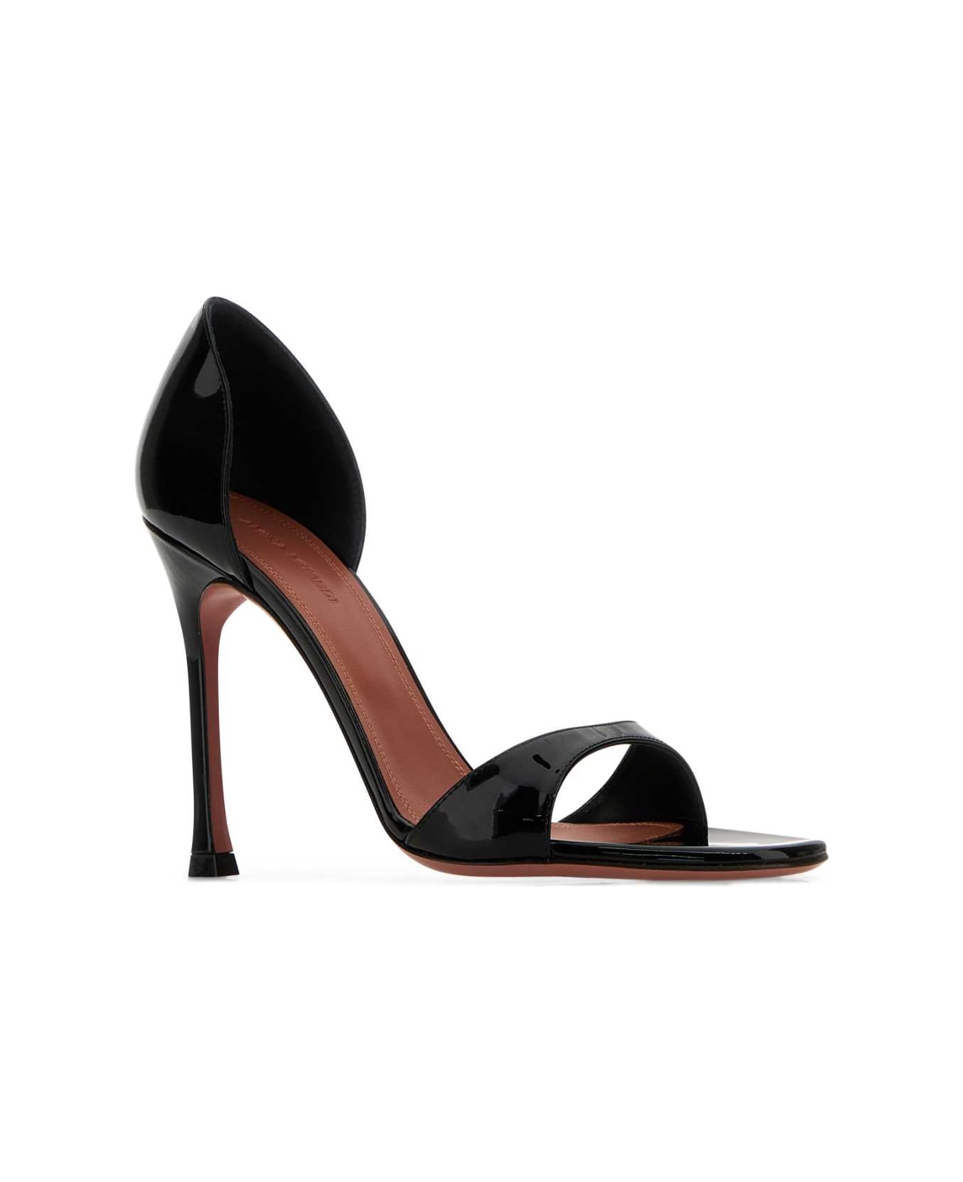 Amina Muaddi Black Leather Agnese Sandals - PATENTBLACK