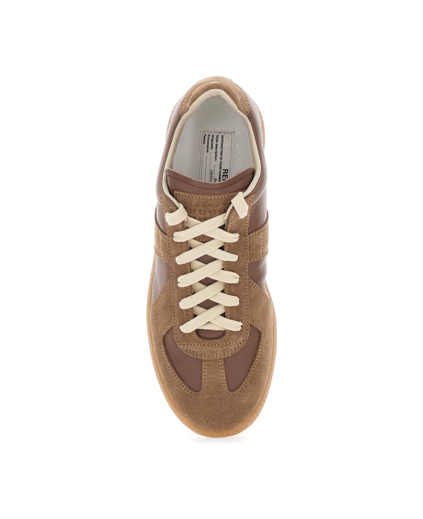 Maison Margiela 'replica' Brown Low Top Sneakers With Suede Details And Logo On The Tongue In Leather Woman - Brown