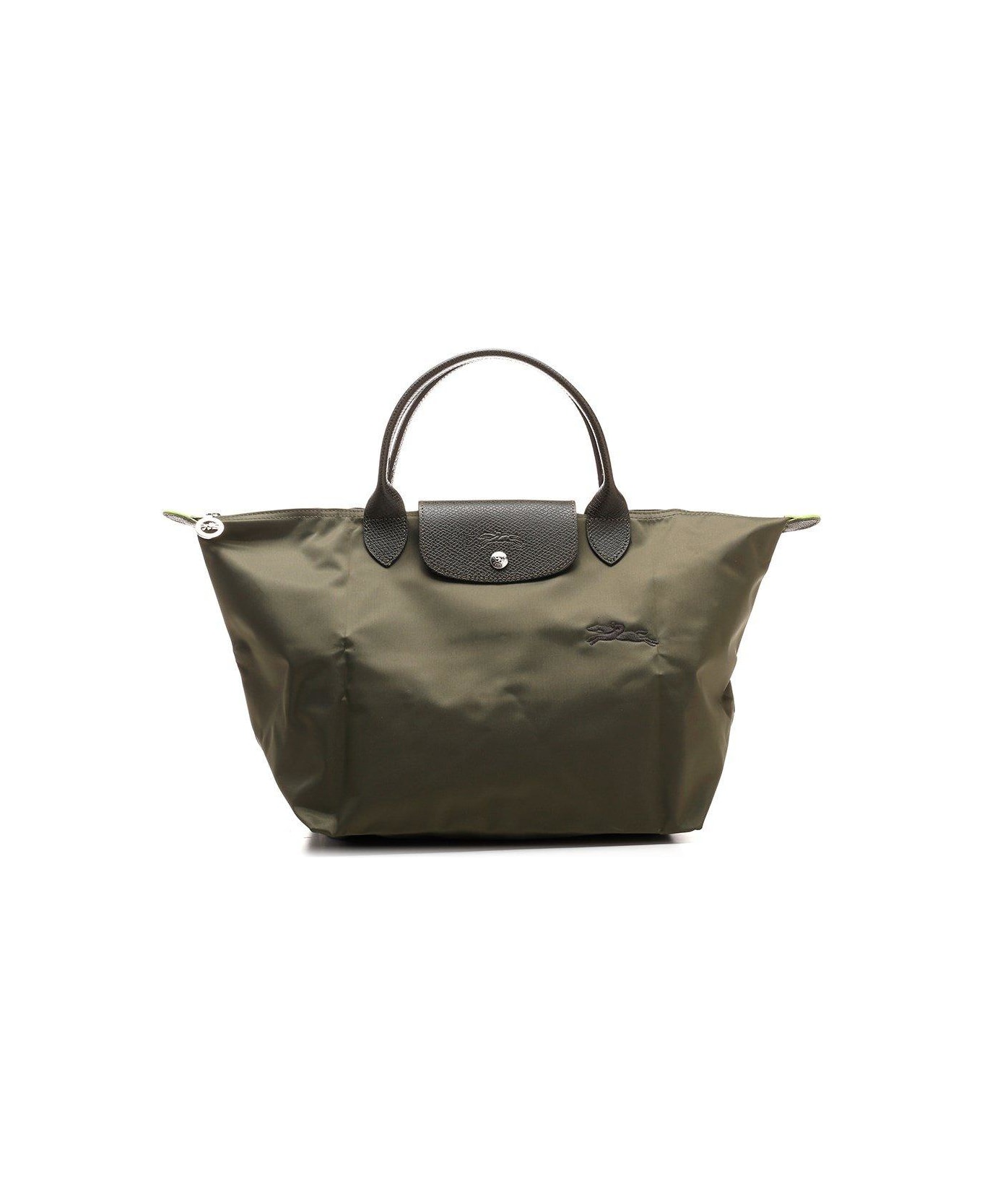 Longchamp Le Pliage Logo Embroidered Tote Bag - Green トートバッグ