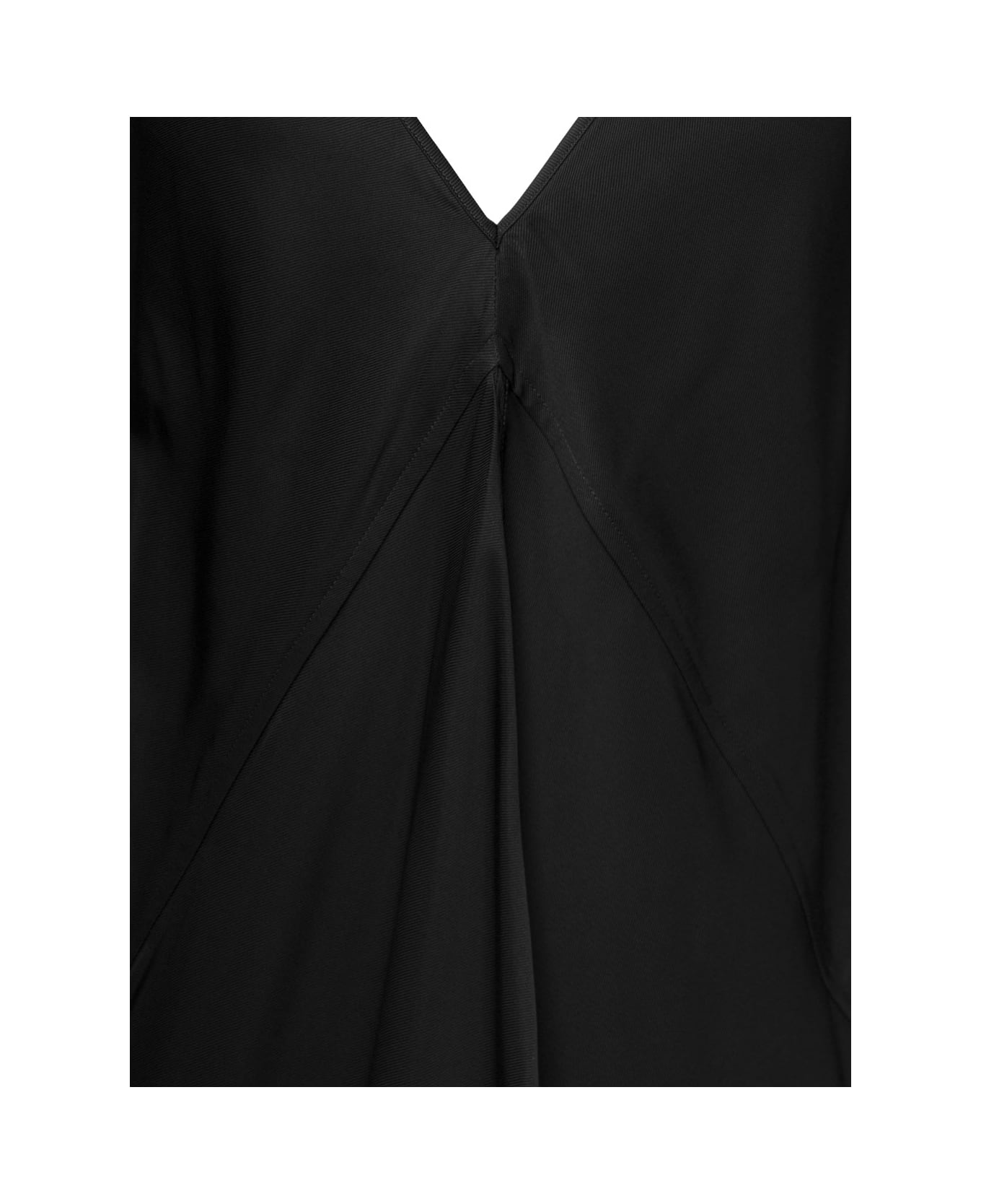 Jil Sander Black Calf Lenght V-neck Slip Dress, With Full Skirt And Diagonal Cut, In Viscose Woman - Black