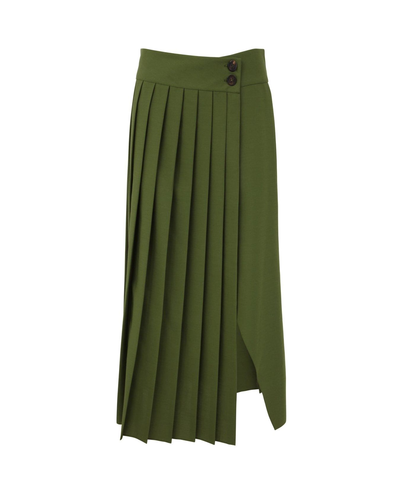 Golden Goose Front Slit Pleated Skirt - Green