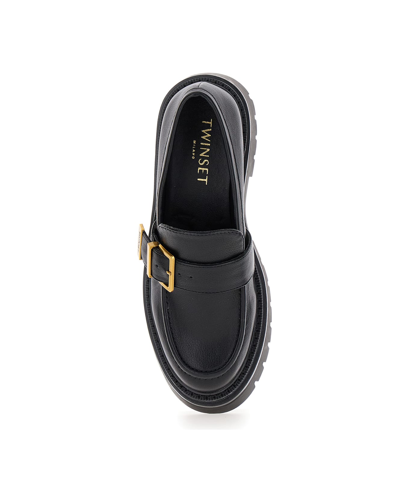 TwinSet Black Loafers With Platform And Logo In Leather Woman - Black