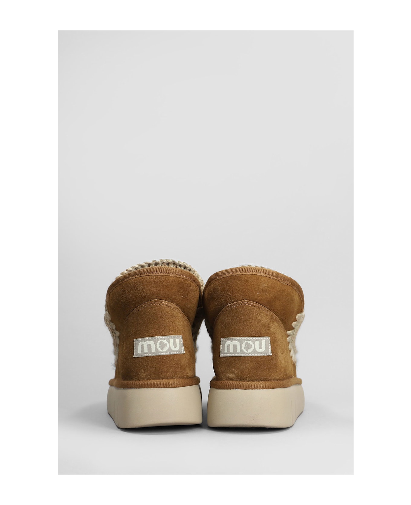 Mou Eskimo Bounce Low Heels Ankle Boots In Brown Suede - brown