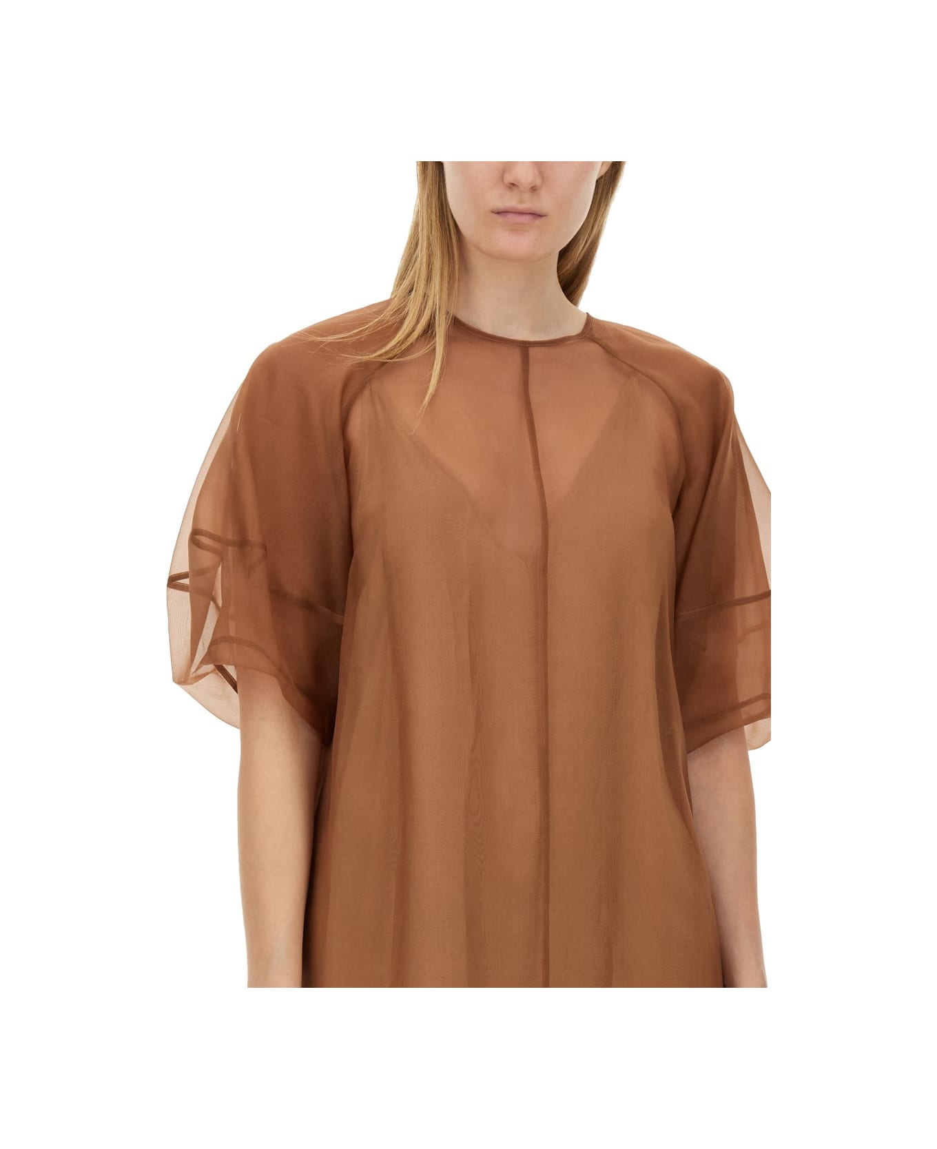 Alysi Transparent Longuette Dress - BROWN