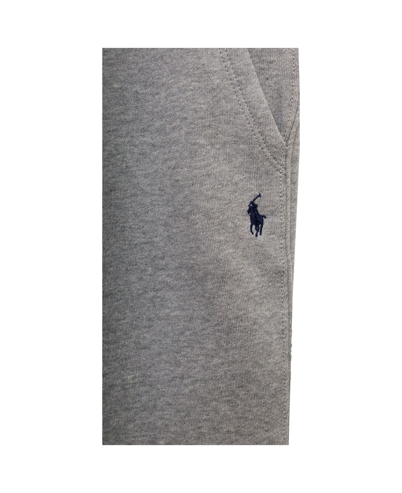 Ralph Lauren Grey Jogger Pants With Logo Embroidery And Drawstring In Cotton Blend Boy