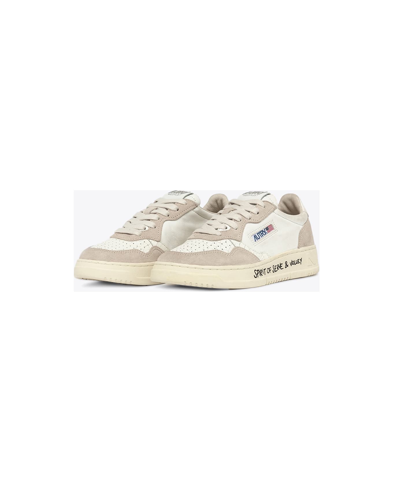 Autry Medalist Low Wom - Wrt/volley Wht/sand White leather low sneaker with back logo tab - Medalist - Bianco/Sabbia