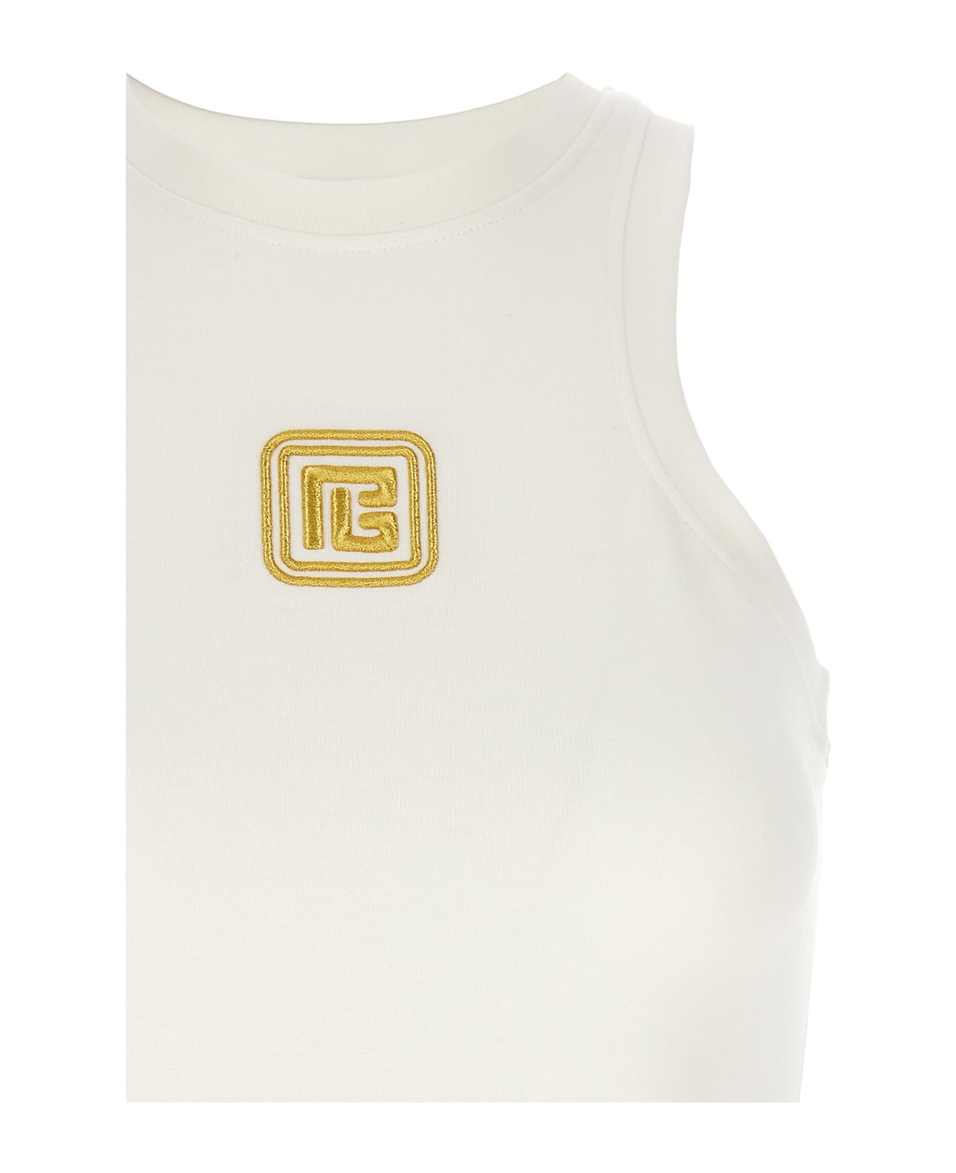 Balmain Logo Embroidery Tank Top - White