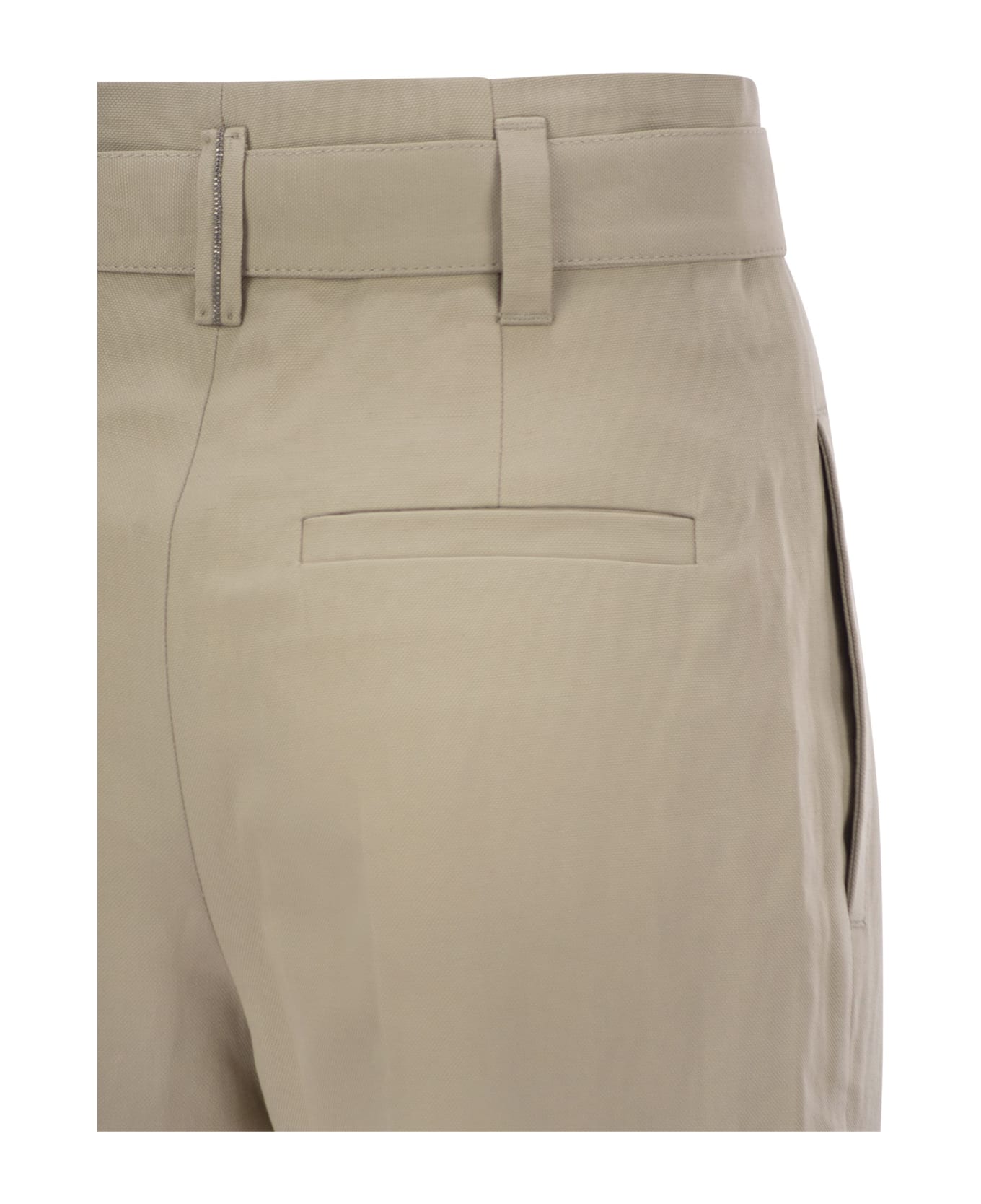 Brunello Cucinelli Cotton Linen Canvas Corset Cigarette Trousers With Jewellery - Beige