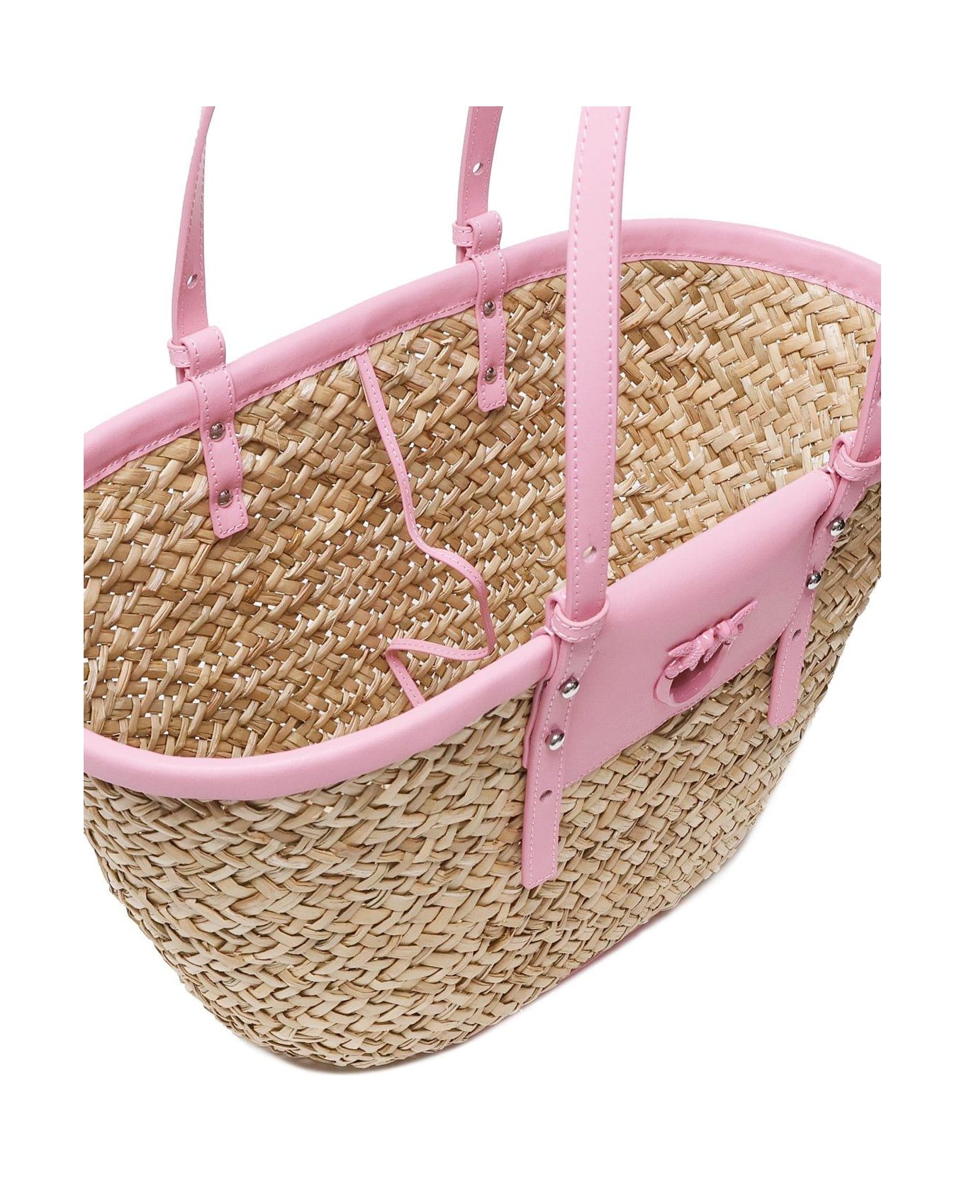 Pinko Love Summer Logo Detailed Tote Bag - Naturale/rosa-block color