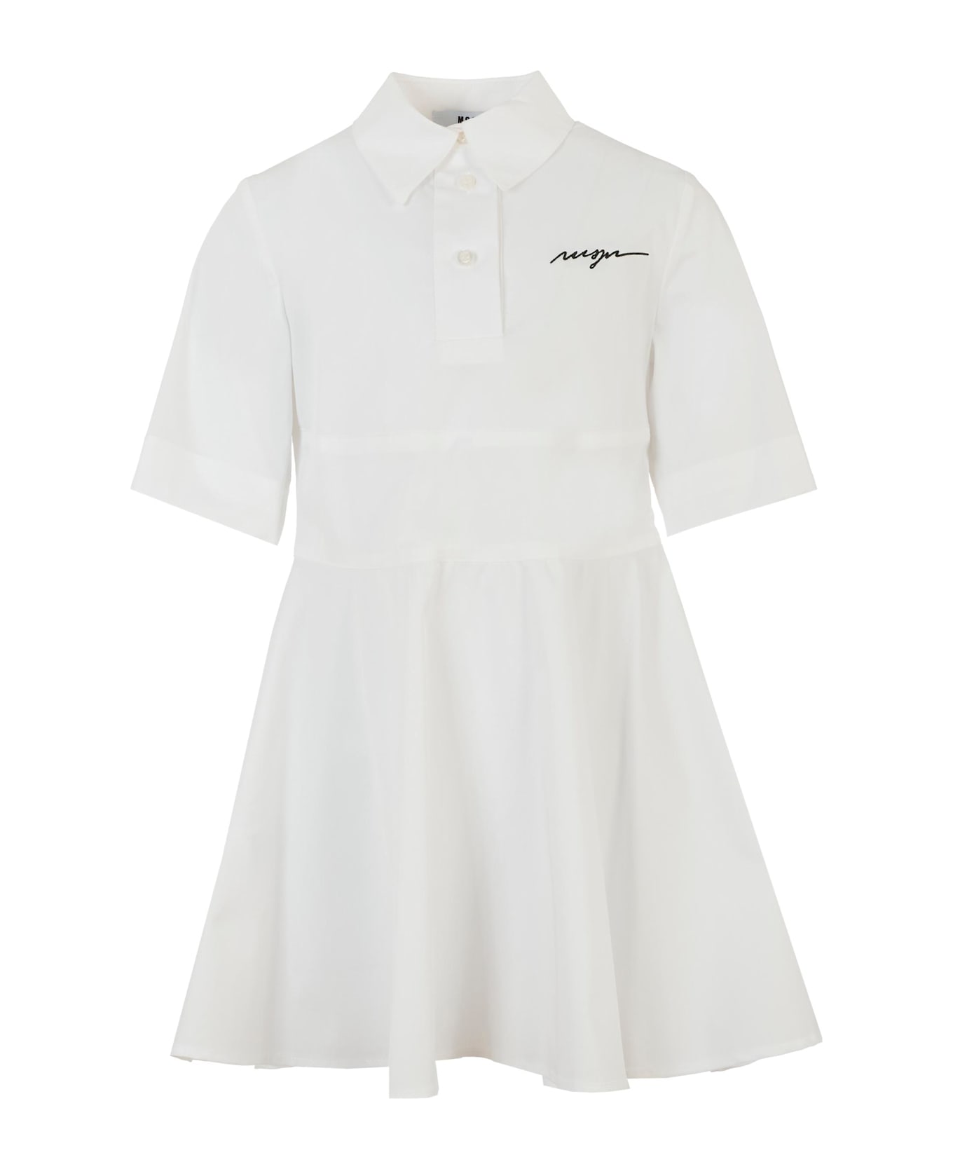 MSGM White Dress For Girl With Logo - White