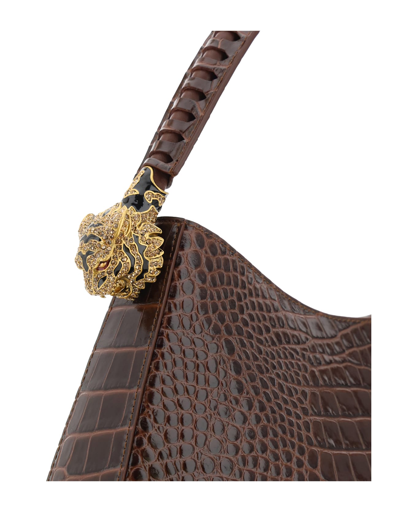 Roberto Cavalli Roar Shoulder Bag In Brown Leather - Marrone