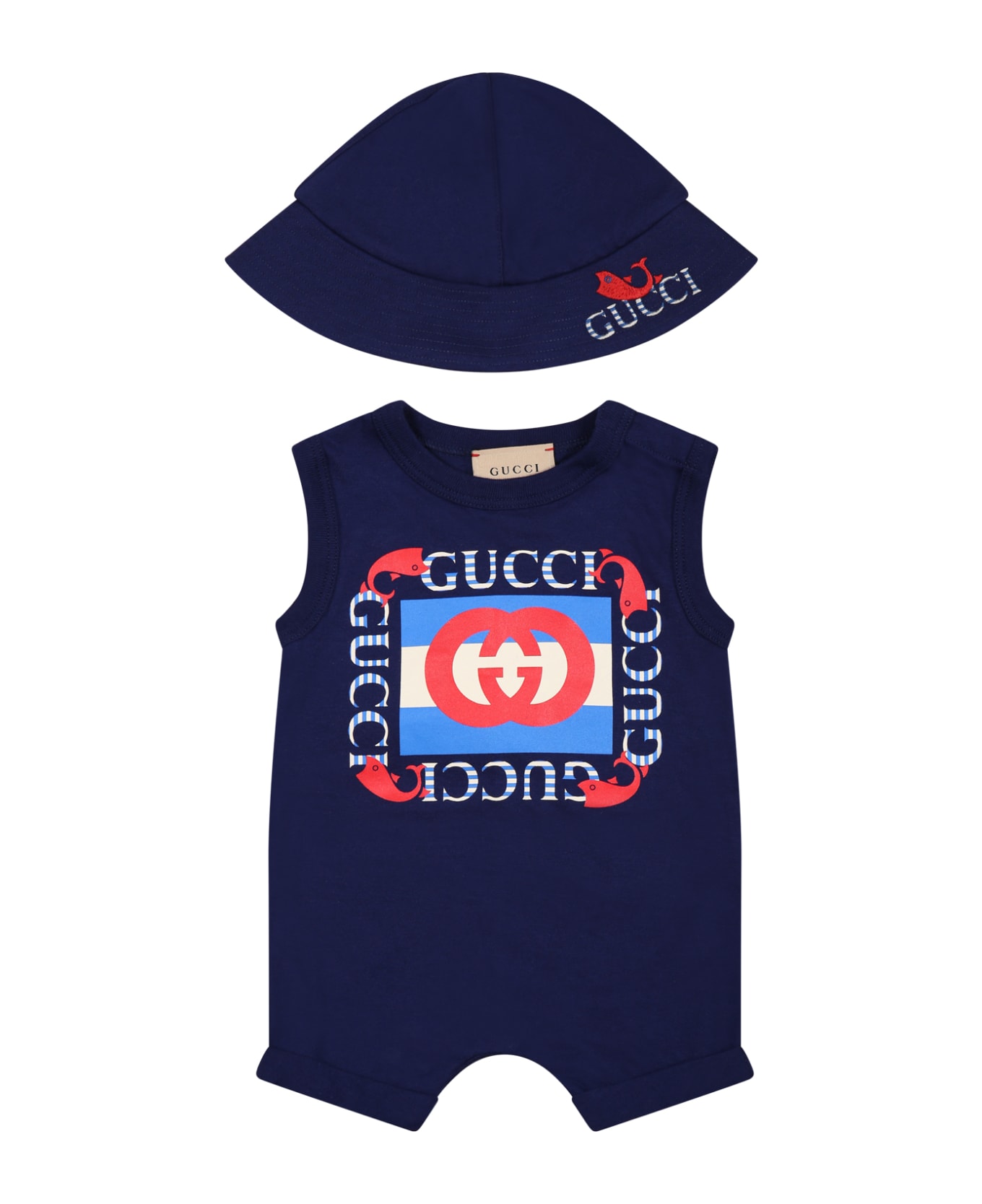Gucci Blue Set For Babies With Vintage Gucci Logo - Blue