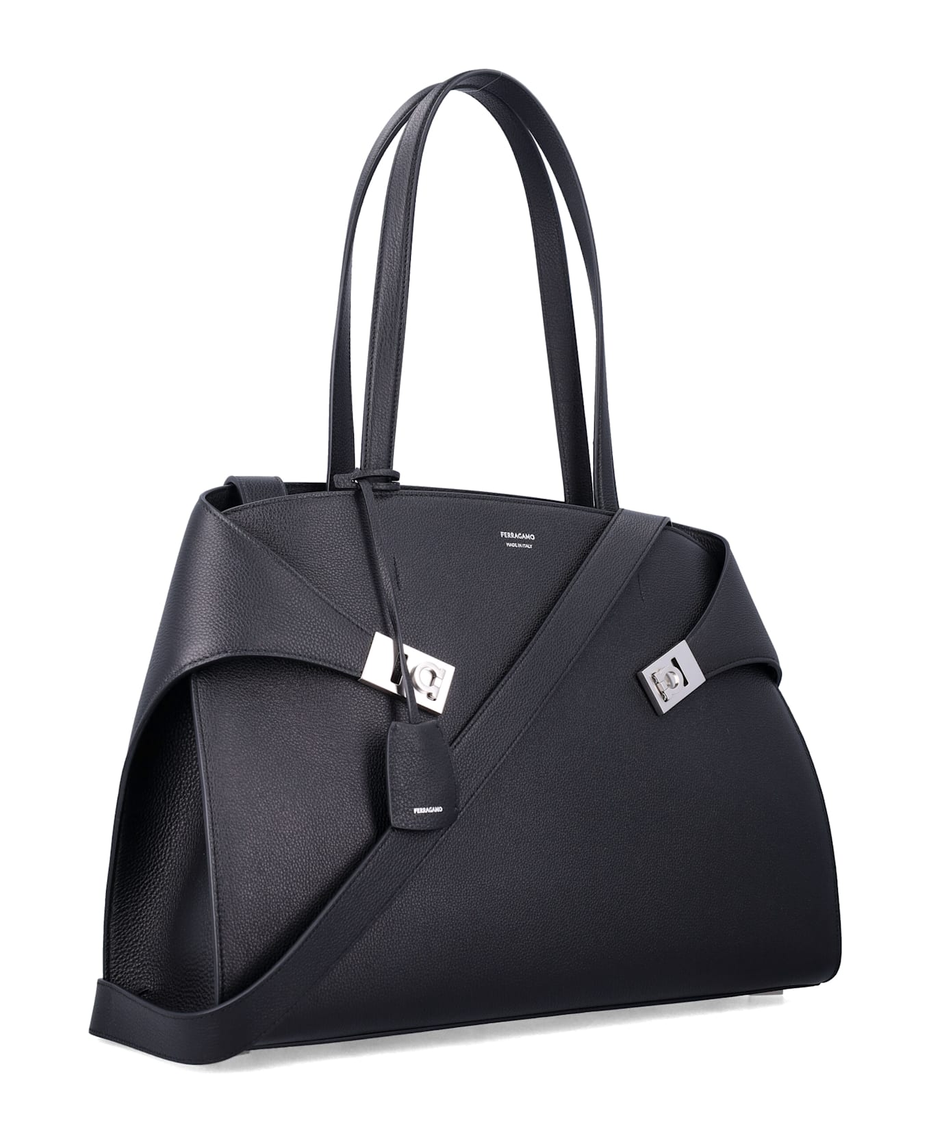 Ferragamo Hug Leather Shoulder Bag - BLACK